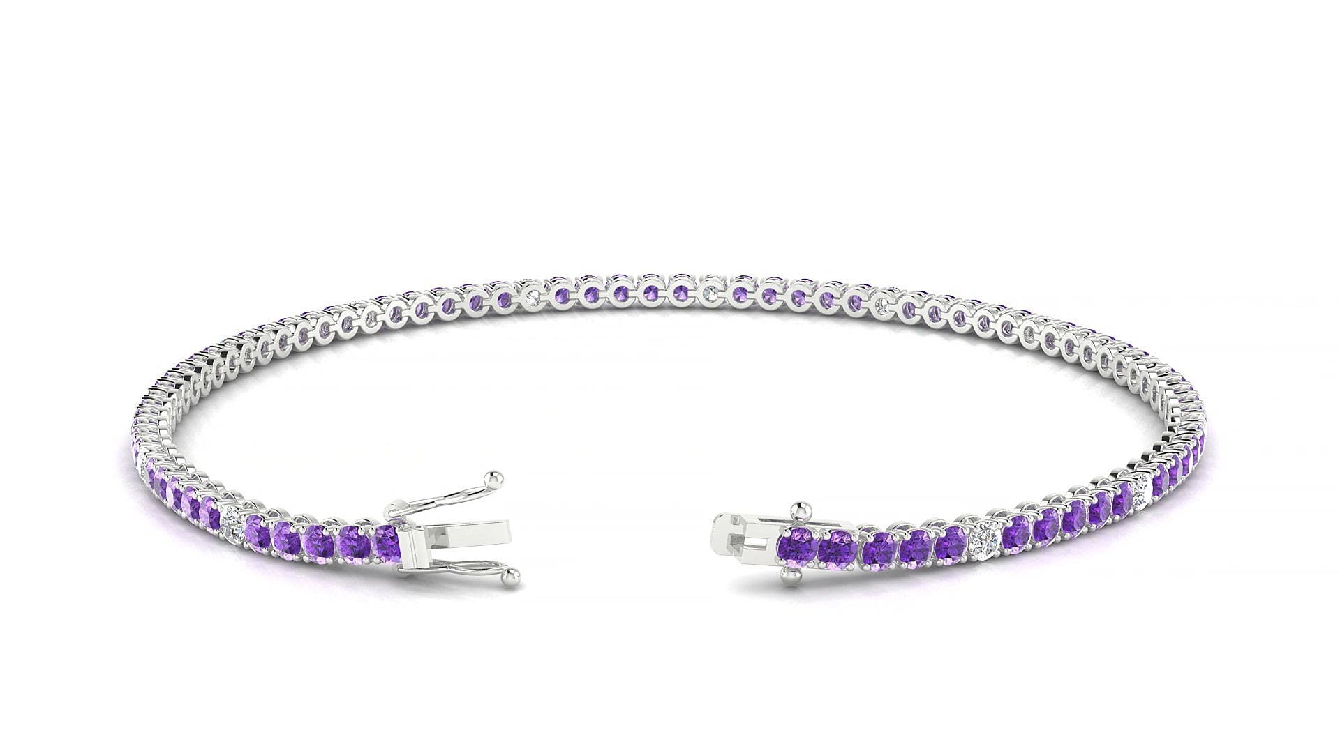 Firenze 5-1 | 18k White Gold 2 mm Round Natural Amethyst & Diamond 15 cm Tennis Bracelet