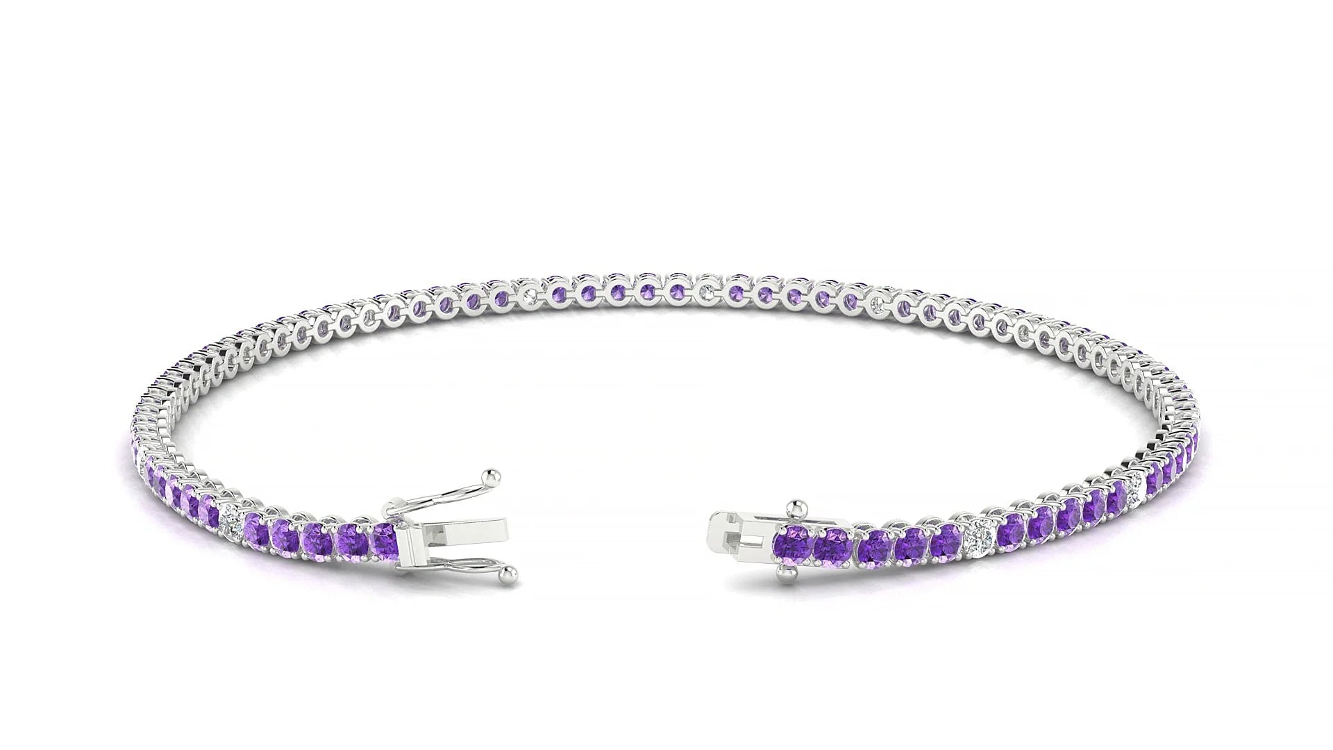 Firenze 5-1 | 18k White Gold 2 mm Round Natural Amethyst & Diamond Tennis Bracelet