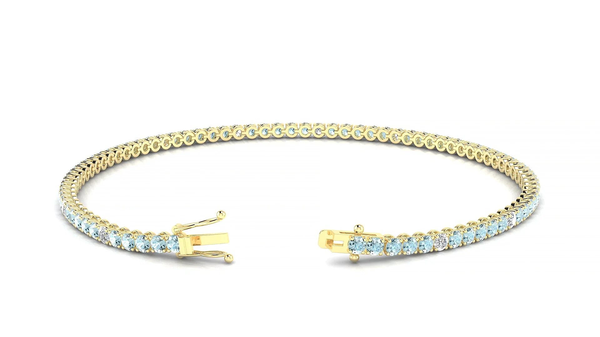 Firenze 5-1 | 18k Yellow Gold 2 mm Round Natural Aquamarine & Diamond Tennis Bracelet
