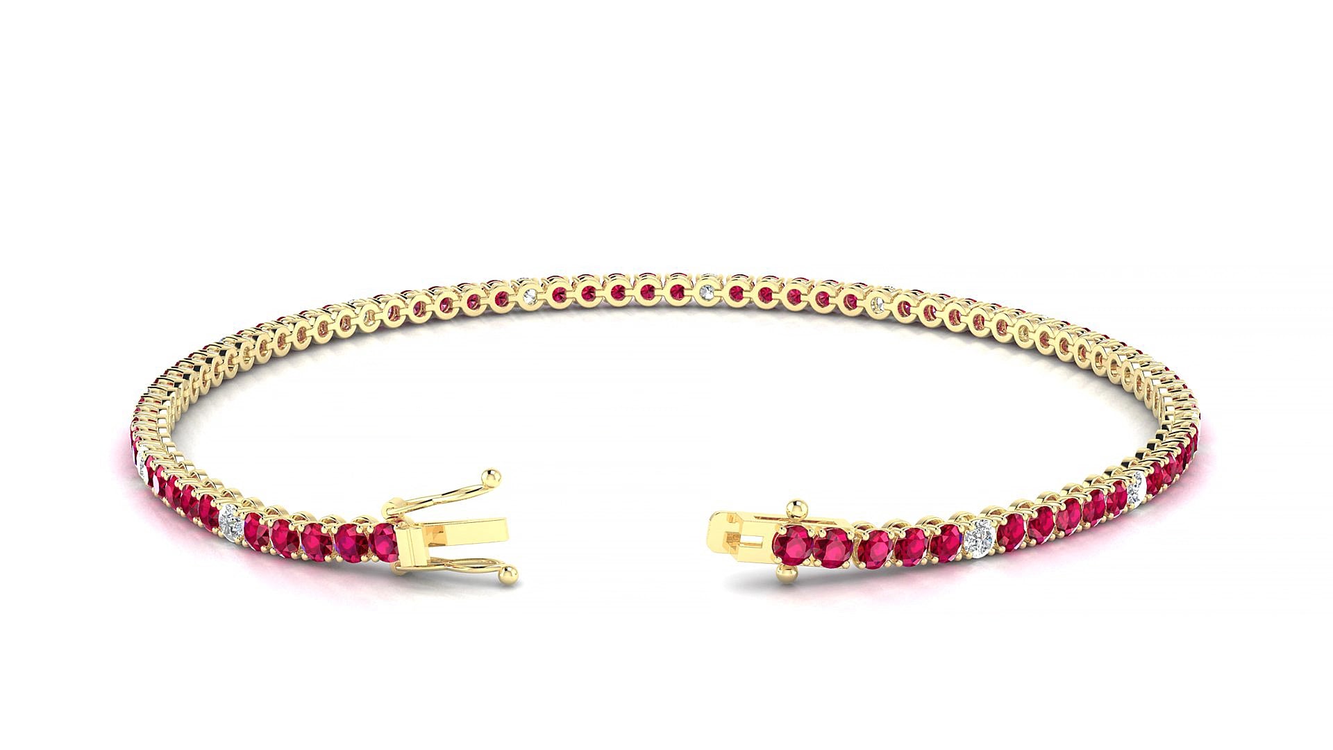 Firenze 5-1 | 18k Yellow Gold 2 mm Round Natural Ruby & Diamond 15 cm Tennis Bracelet
