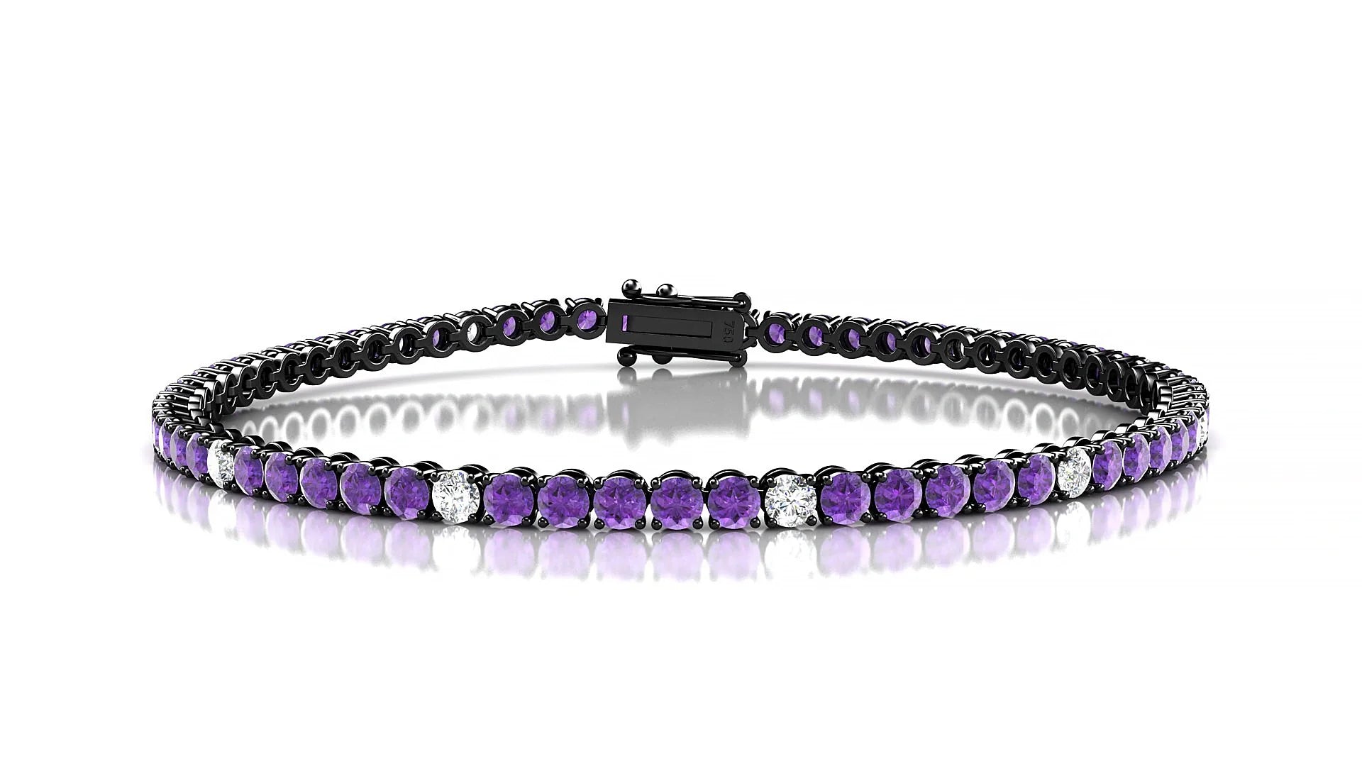 Firenze 5-1 | 18k Black Gold 2.5 mm Round Natural Amethyst & Diamond Tennis Bracelet