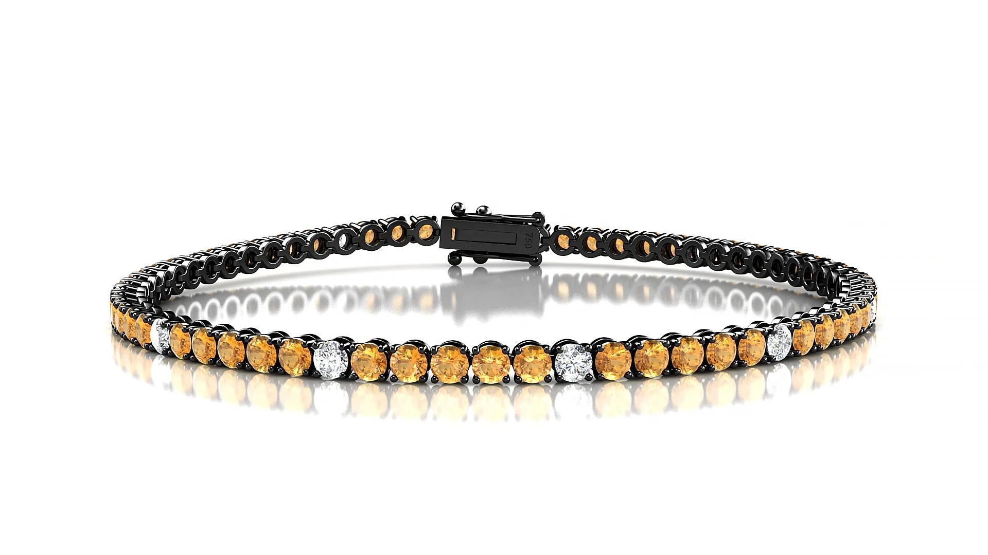 Firenze 5-1 | 18k Black Gold 2.5 mm Round Natural Citrine & Diamond Tennis Bracelet