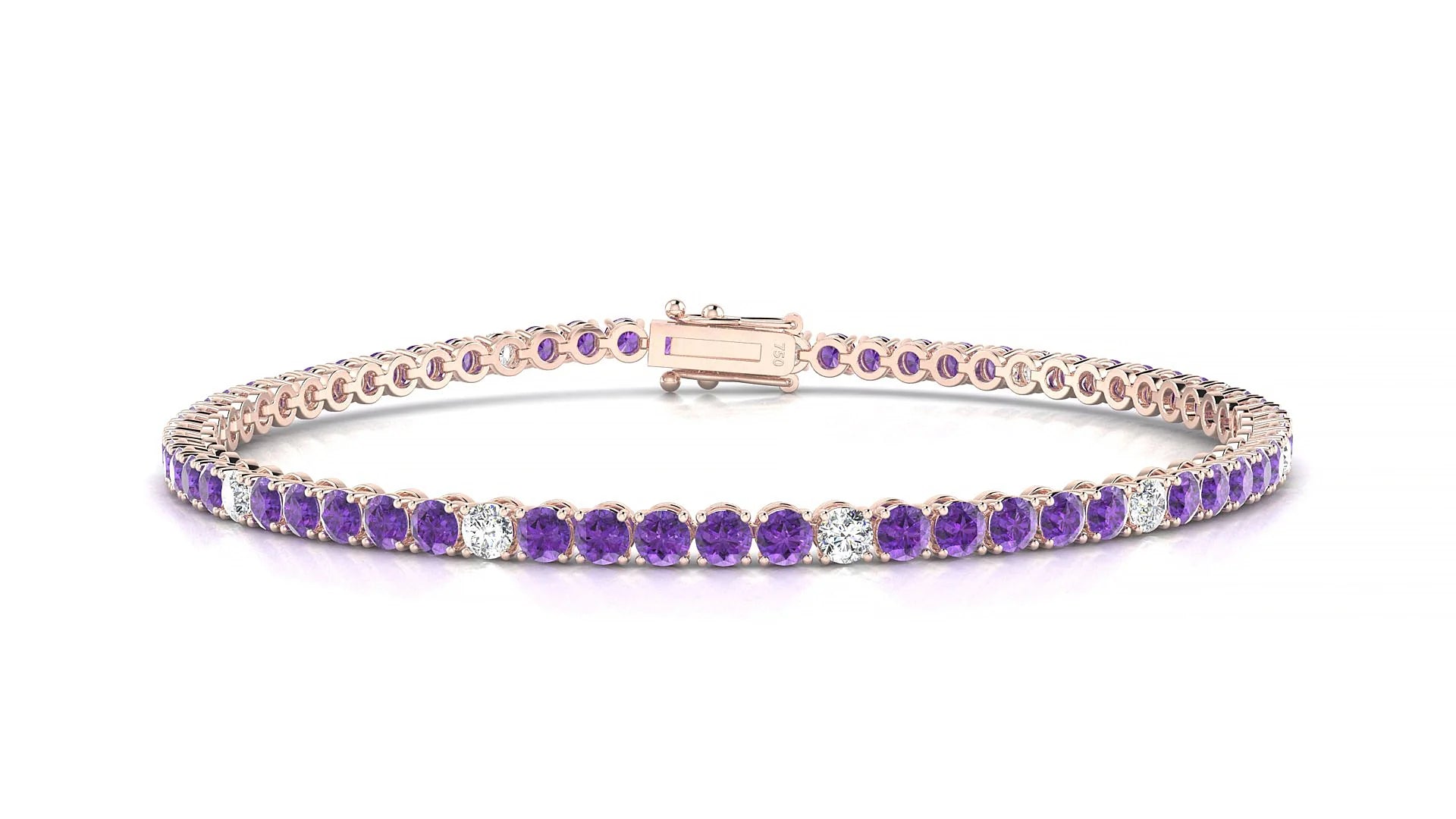 Firenze 5-1 | 18k Rose Gold 2.5 mm Round Natural Amethyst & Diamond Tennis Bracelet