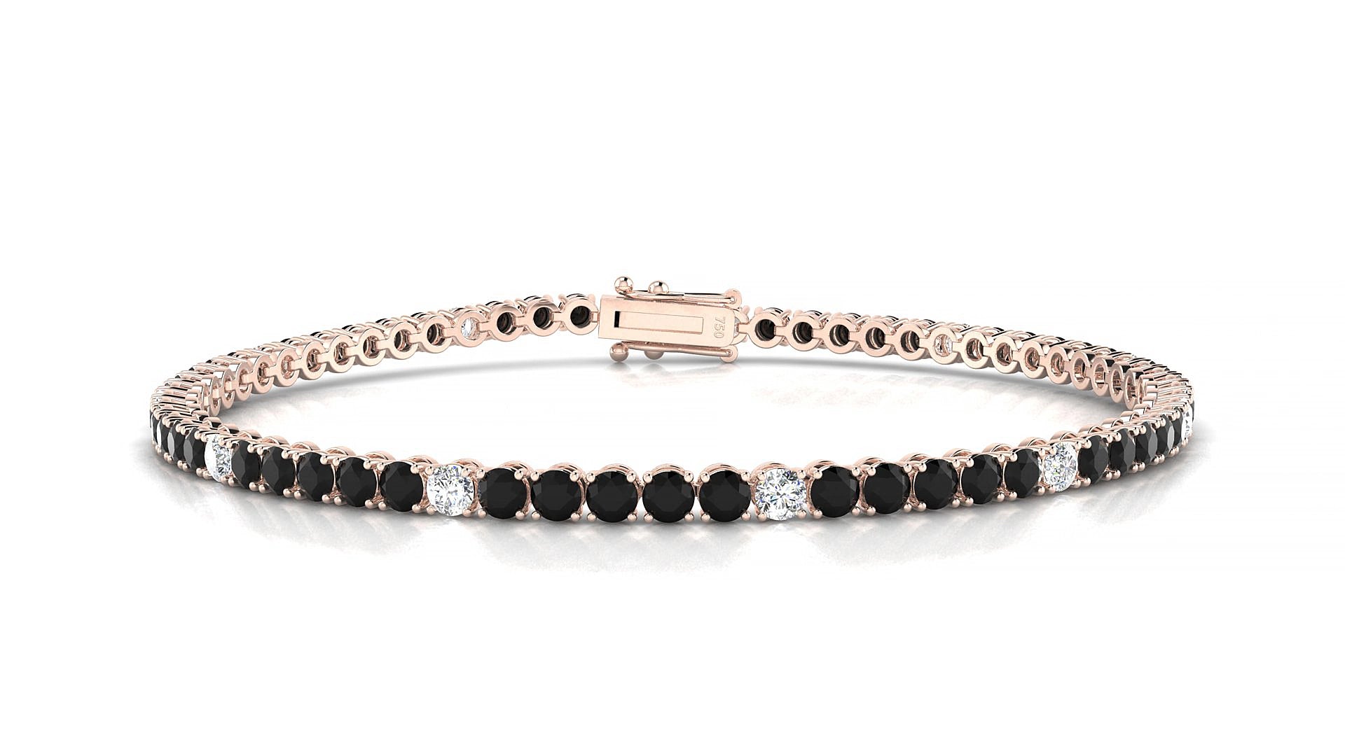 Firenze 5-1 | 18k Rose Gold 2.5 mm Round Natural Black Diamond & Diamond 15 cm Tennis Bracelet