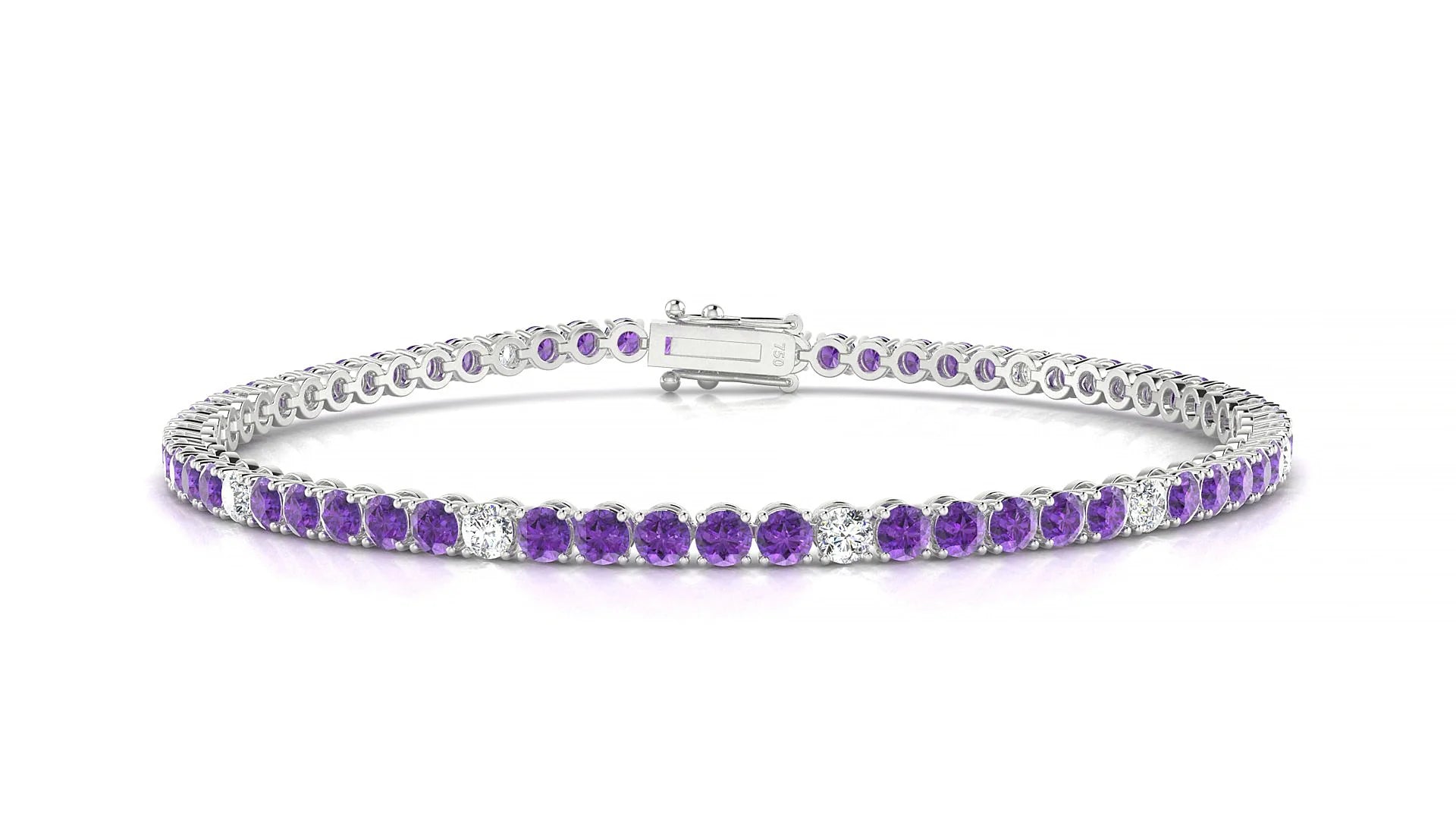 Firenze 5-1 | 18k White Gold 2.5 mm Round Natural Amethyst & Diamond Tennis Bracelet