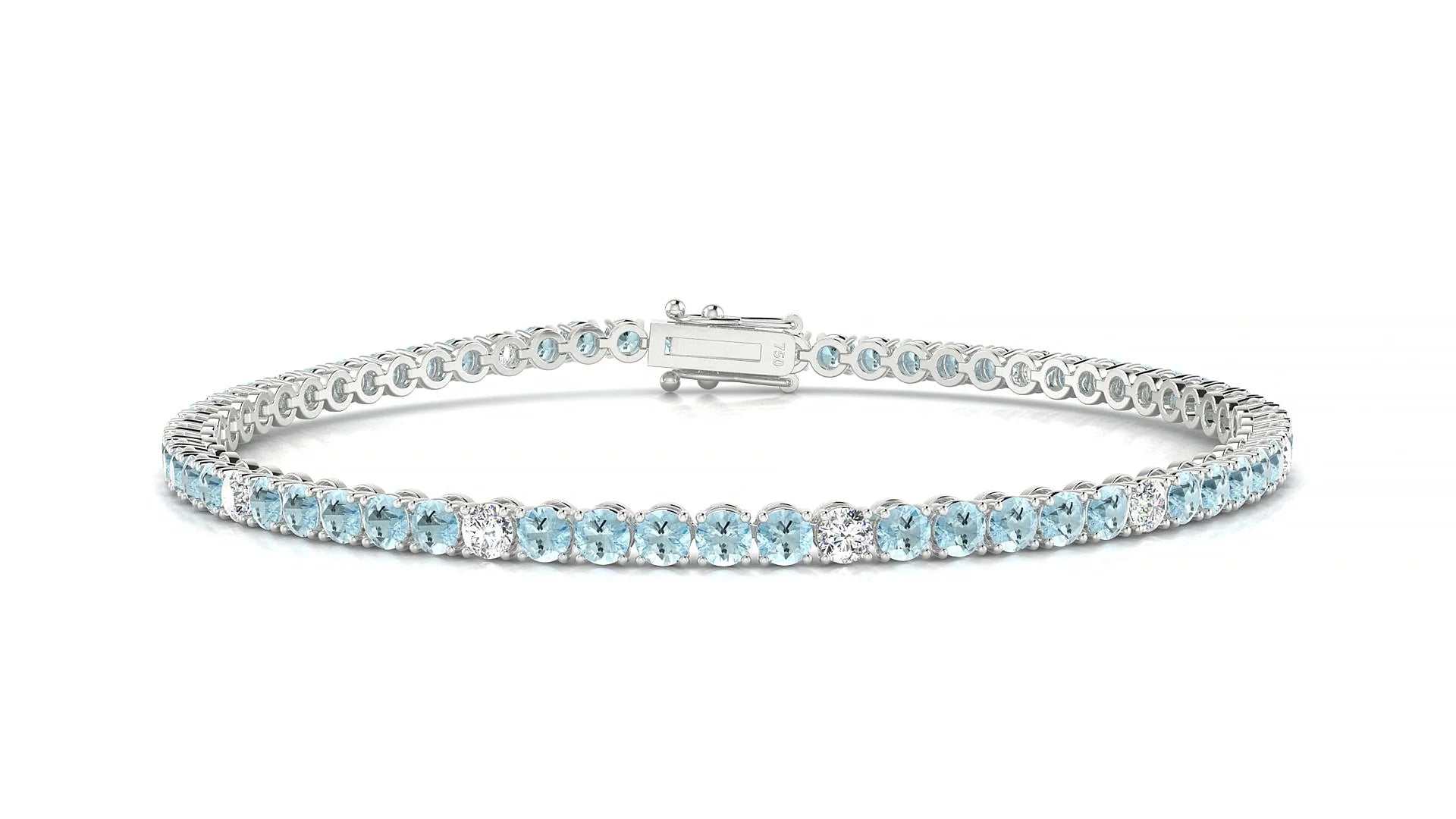 Firenze 5-1 | 18k White Gold 2.5 mm Round Natural Aquamarine & Diamond Tennis Bracelet