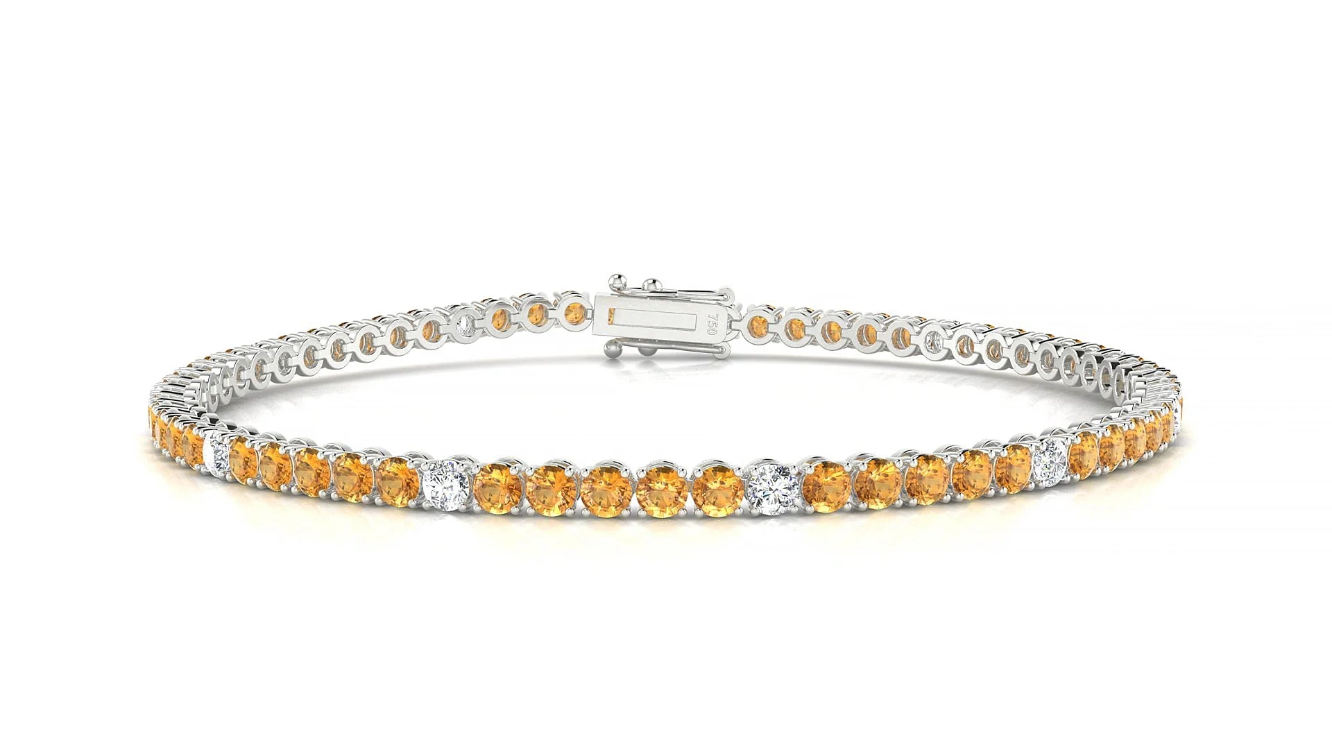 Firenze 5-1 | 18k White Gold 2.5 mm Round Natural Citrine & Diamond Tennis Bracelet