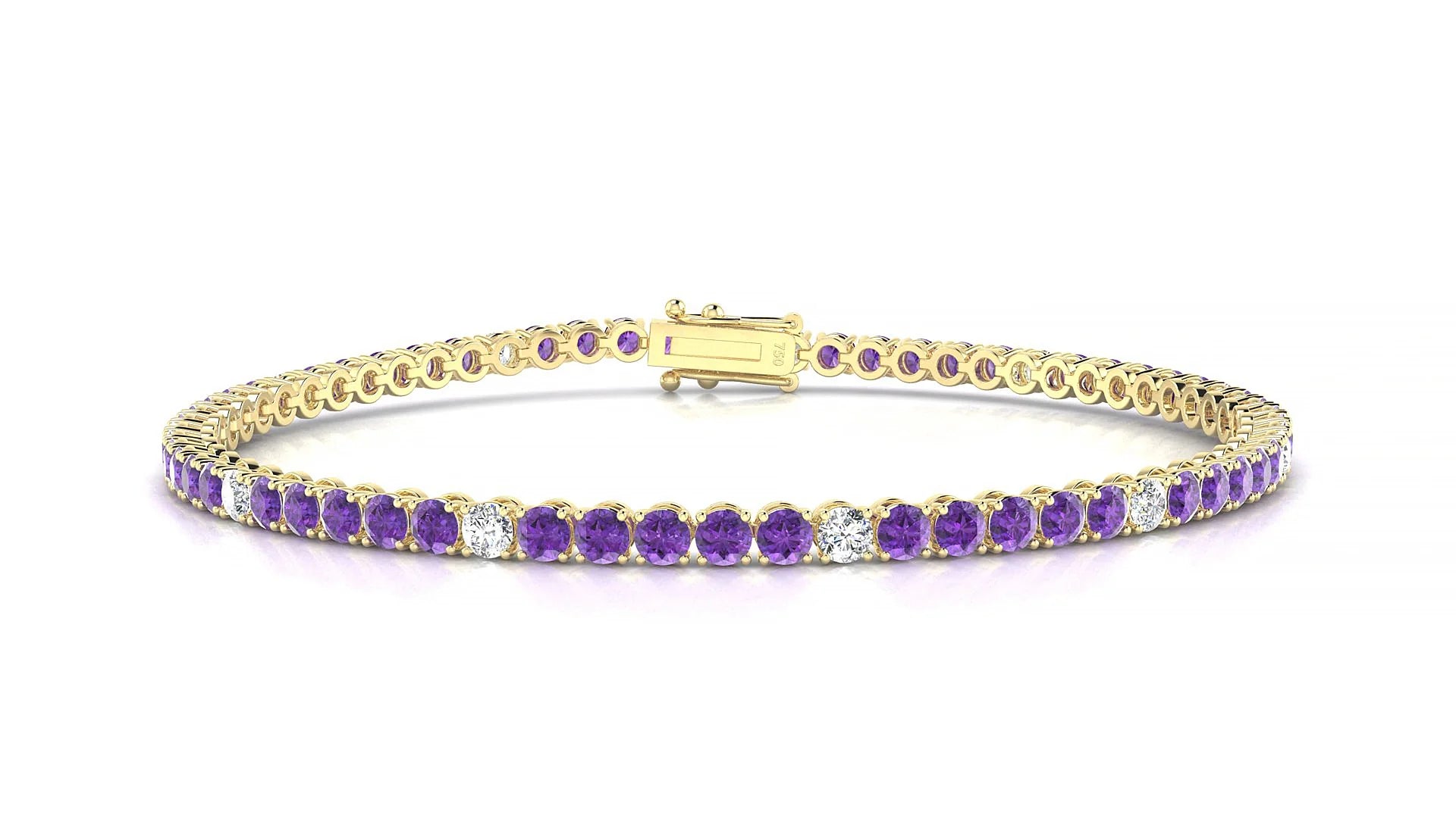 Firenze 5-1 | 18k Yellow Gold 2.5 mm Round Natural Amethyst & Diamond Tennis Bracelet