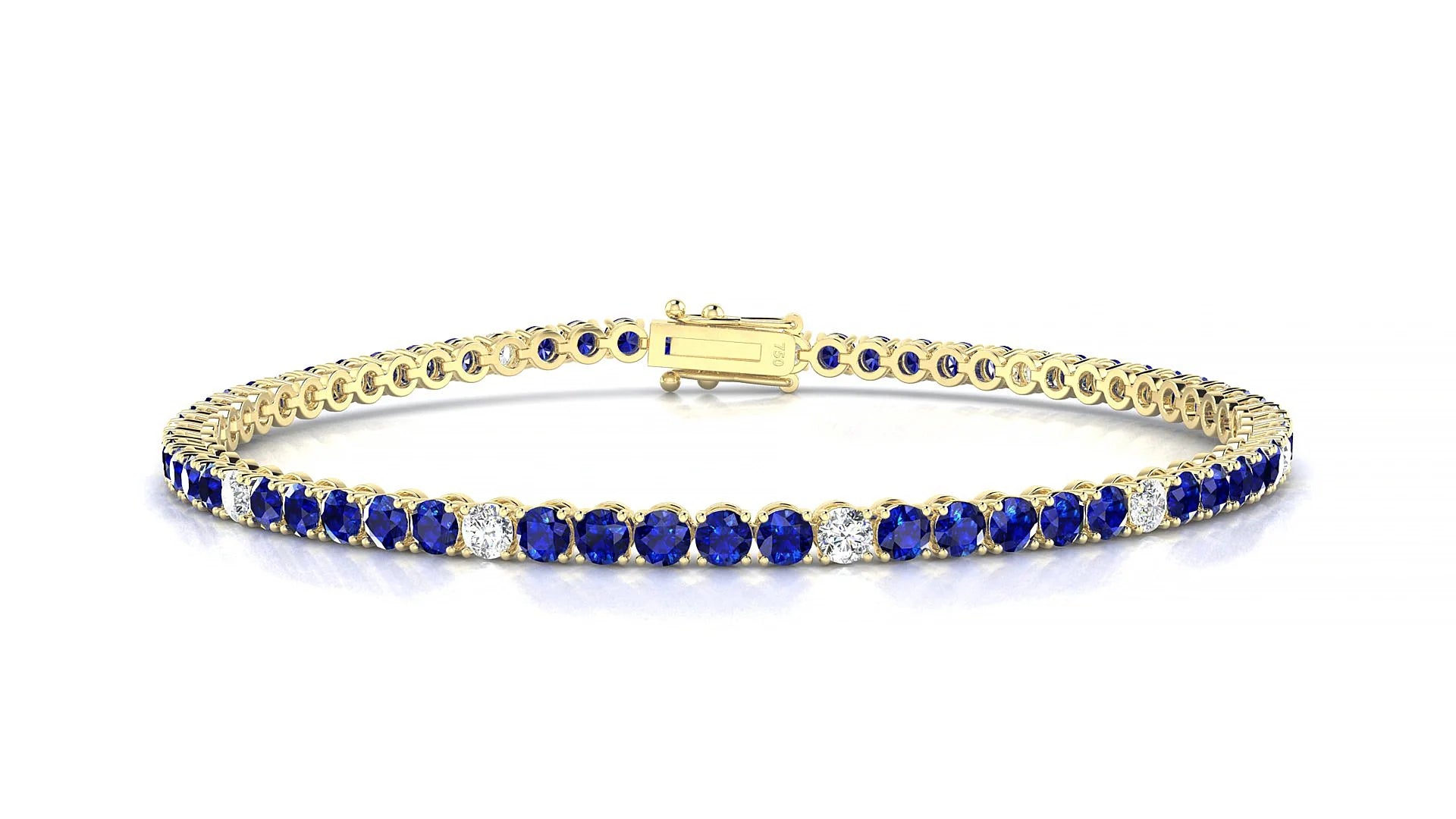 Firenze 5-1 | 18k Yellow Gold 2.5 mm Round Natural Sapphire & Diamond Tennis Bracelet