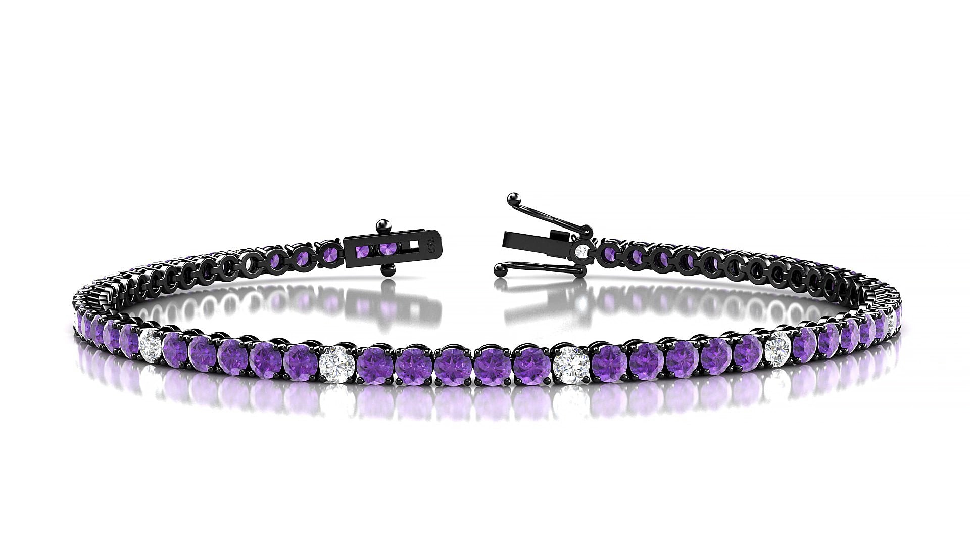 Firenze 5-1 | 18k Black Gold 2.5 mm Round Natural Amethyst & Diamond 15 cm Tennis Bracelet