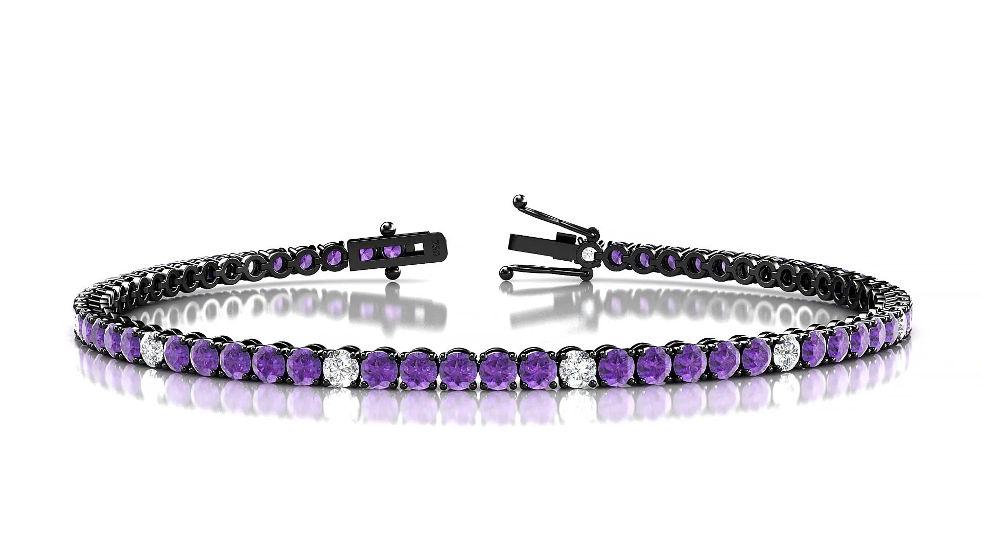 Firenze 5-1 | 18k Black Gold 2.5 mm Round Natural Amethyst & Diamond Tennis Bracelet