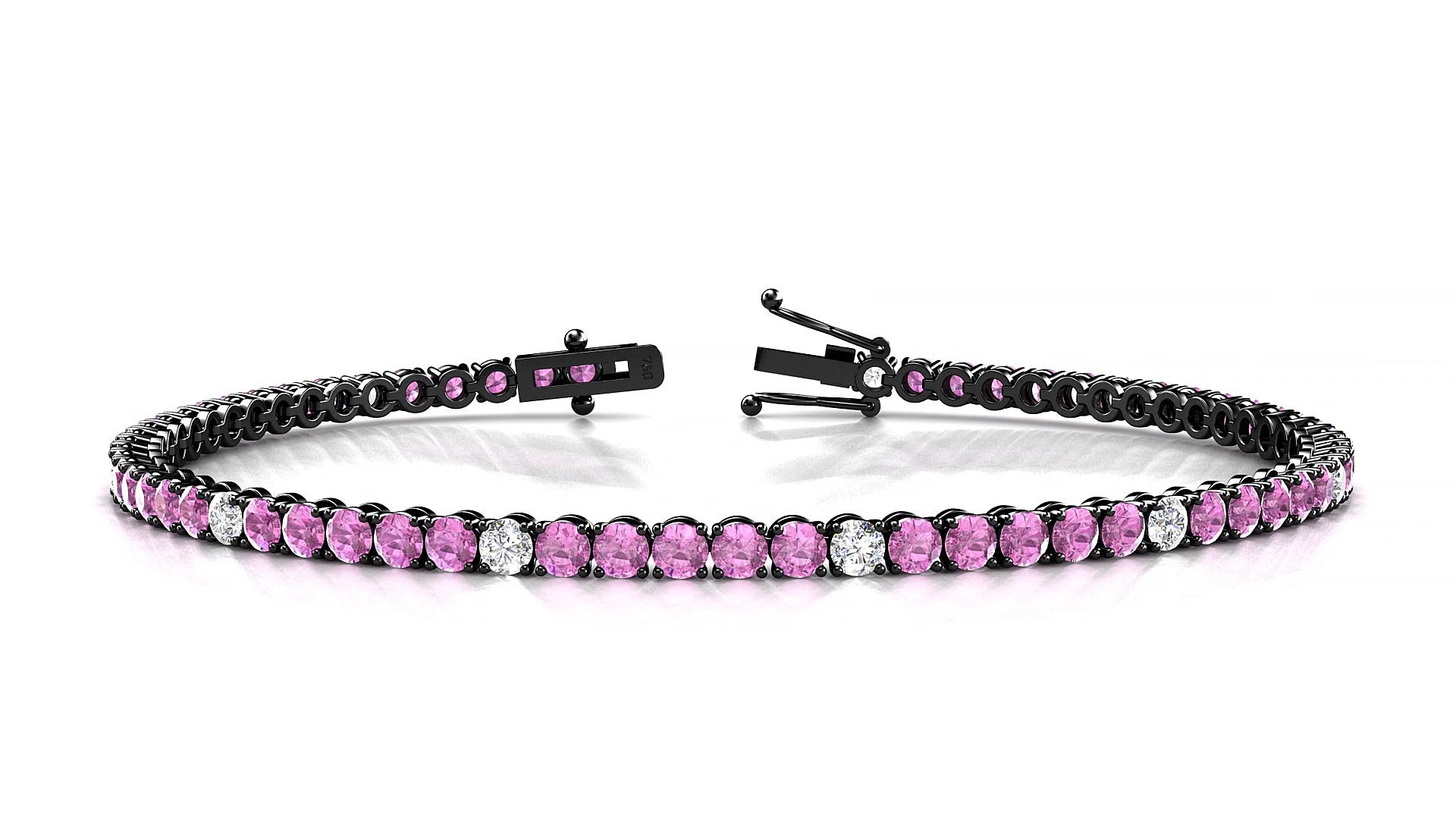 Firenze 5-1 | 18k Black Gold 2.5 mm Round Natural Pink Sapphire & Diamond 15 cm Tennis Bracelet