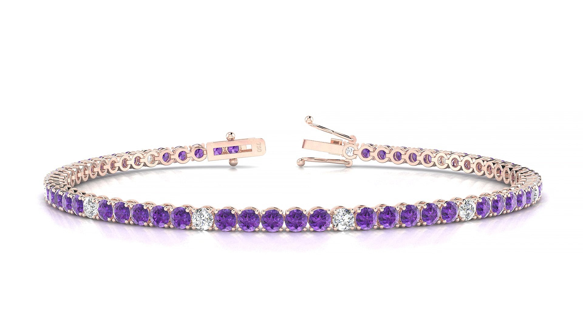 Firenze 5-1 | 18k Rose Gold 2.5 mm Round Natural Amethyst & Diamond 15 cm Tennis Bracelet