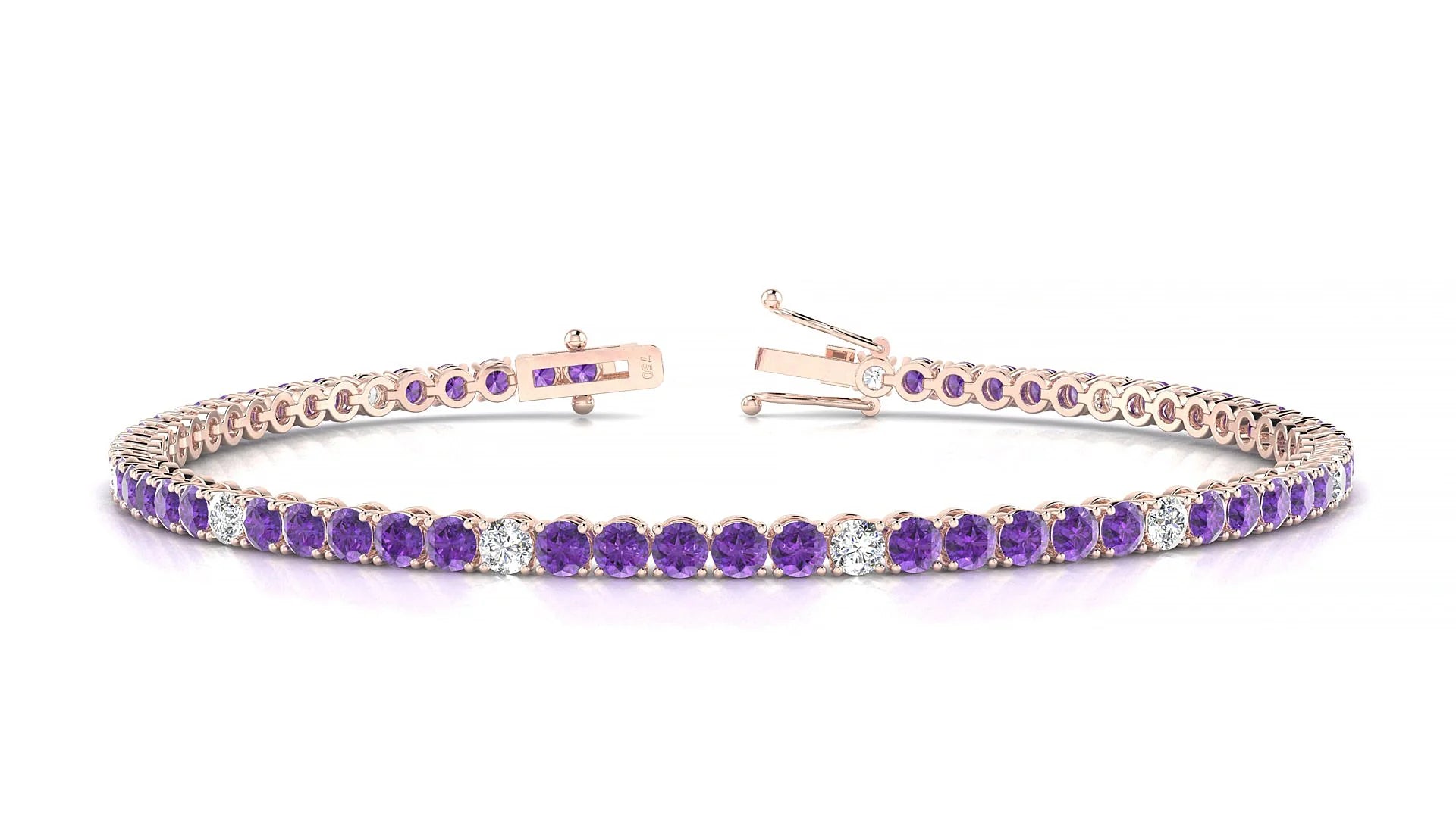 Firenze 5-1 | 18k Rose Gold 2.5 mm Round Natural Amethyst & Diamond Tennis Bracelet