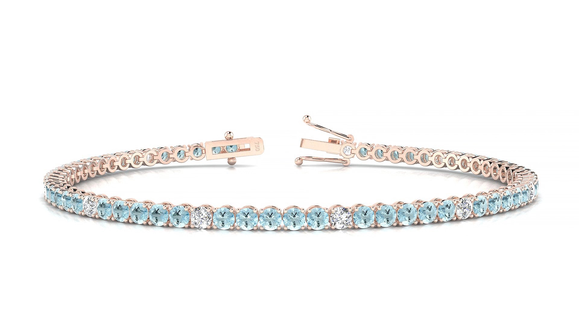 Firenze 5-1 | 18k Rose Gold 2.5 mm Round Natural Aquamarine & Diamond 15 cm Tennis Bracelet