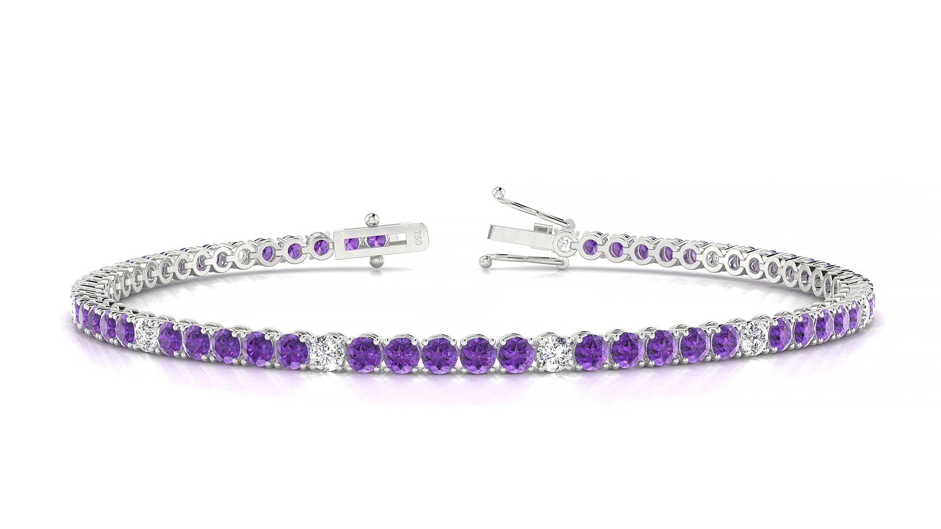 Firenze 5-1 | 18k White Gold 2.5 mm Round Natural Amethyst & Diamond 15 cm Tennis Bracelet