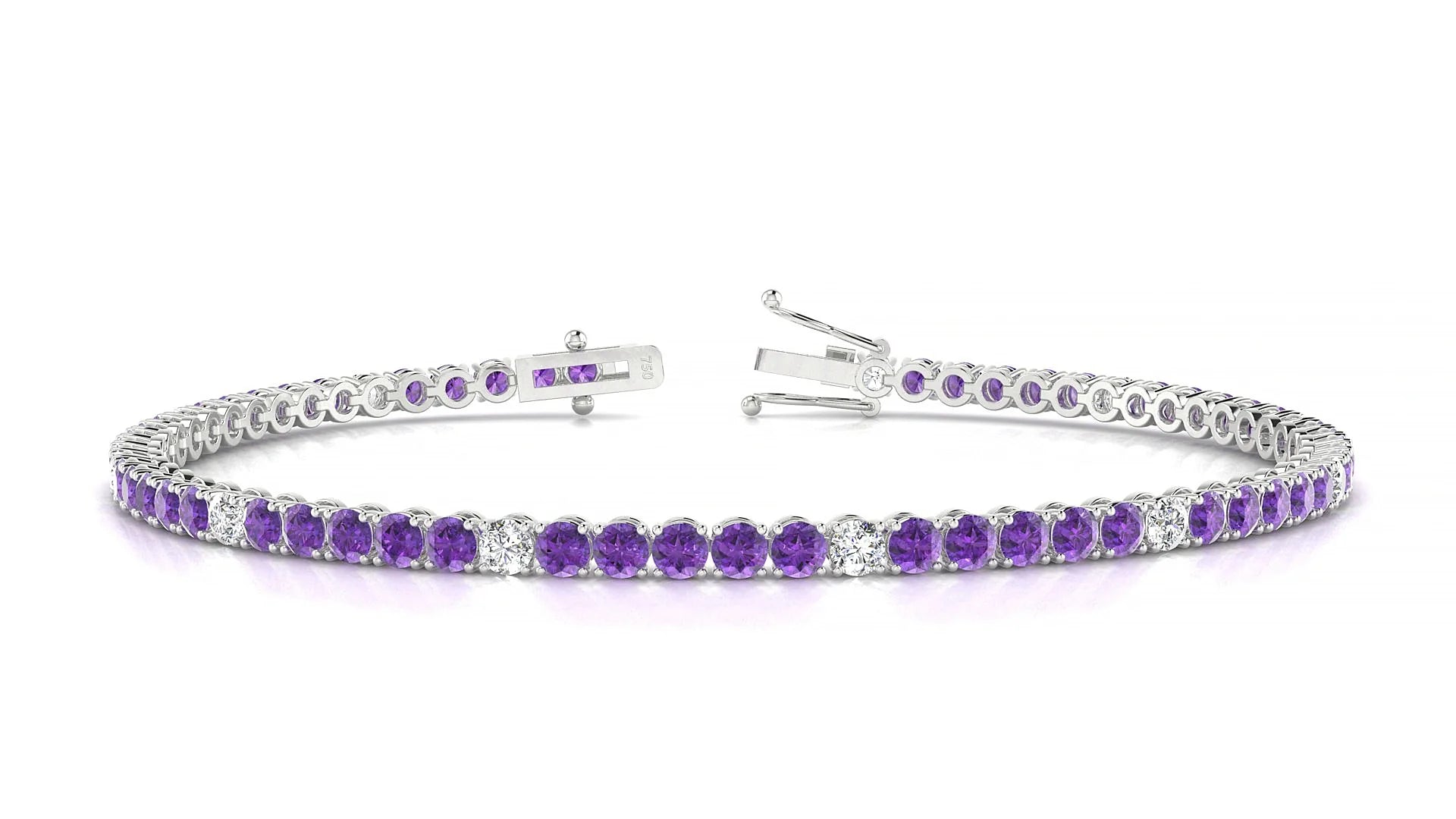 Firenze 5-1 | 18k White Gold 2.5 mm Round Natural Amethyst & Diamond Tennis Bracelet