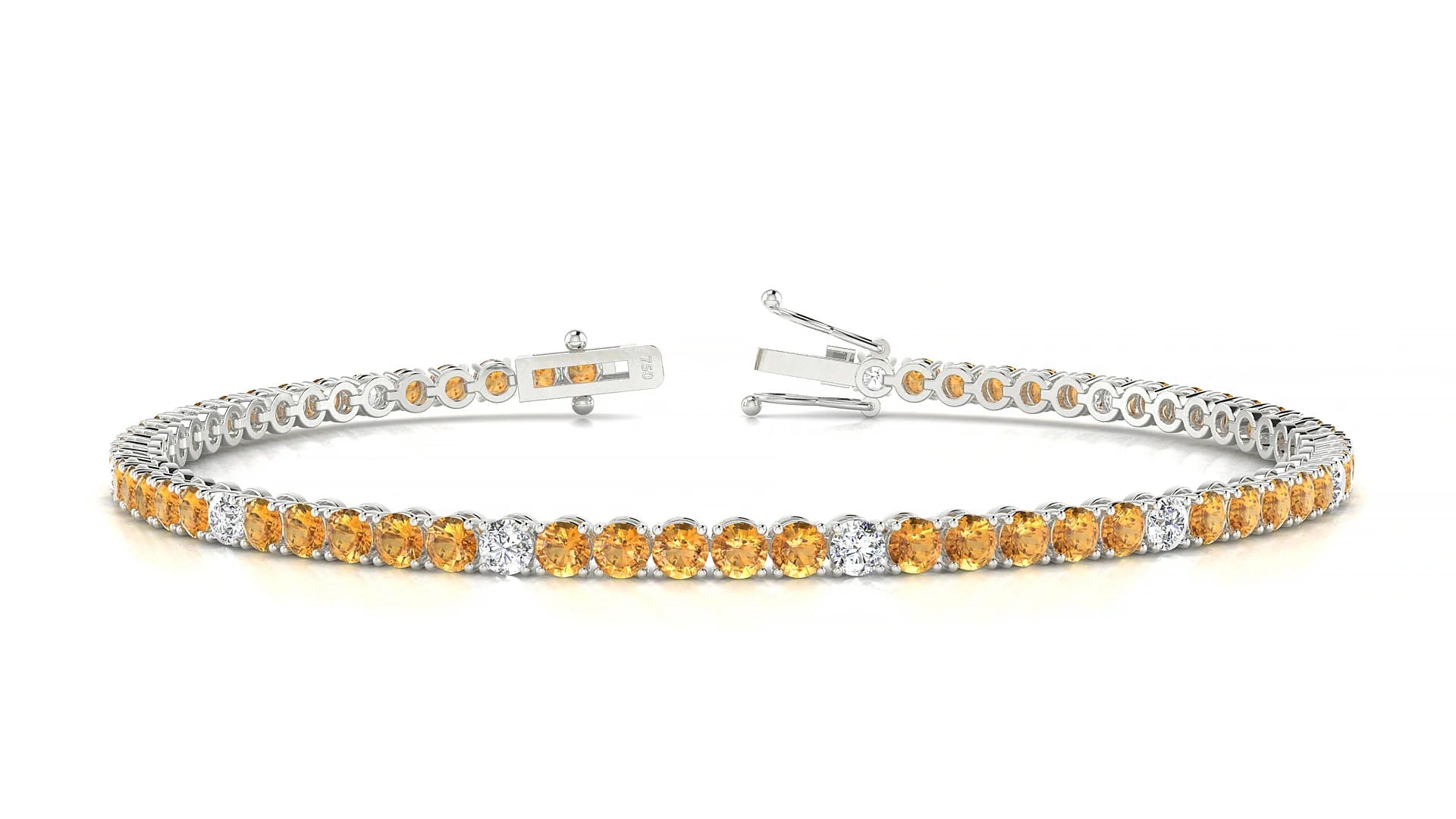 Firenze 5-1 | 18k White Gold 2.5 mm Round Natural Citrine & Diamond Tennis Bracelet