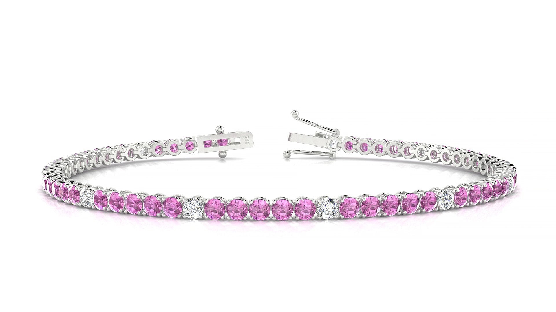 Firenze 5-1 | 18k White Gold 2.5 mm Round Natural Pink Sapphire & Diamond 15 cm Tennis Bracelet
