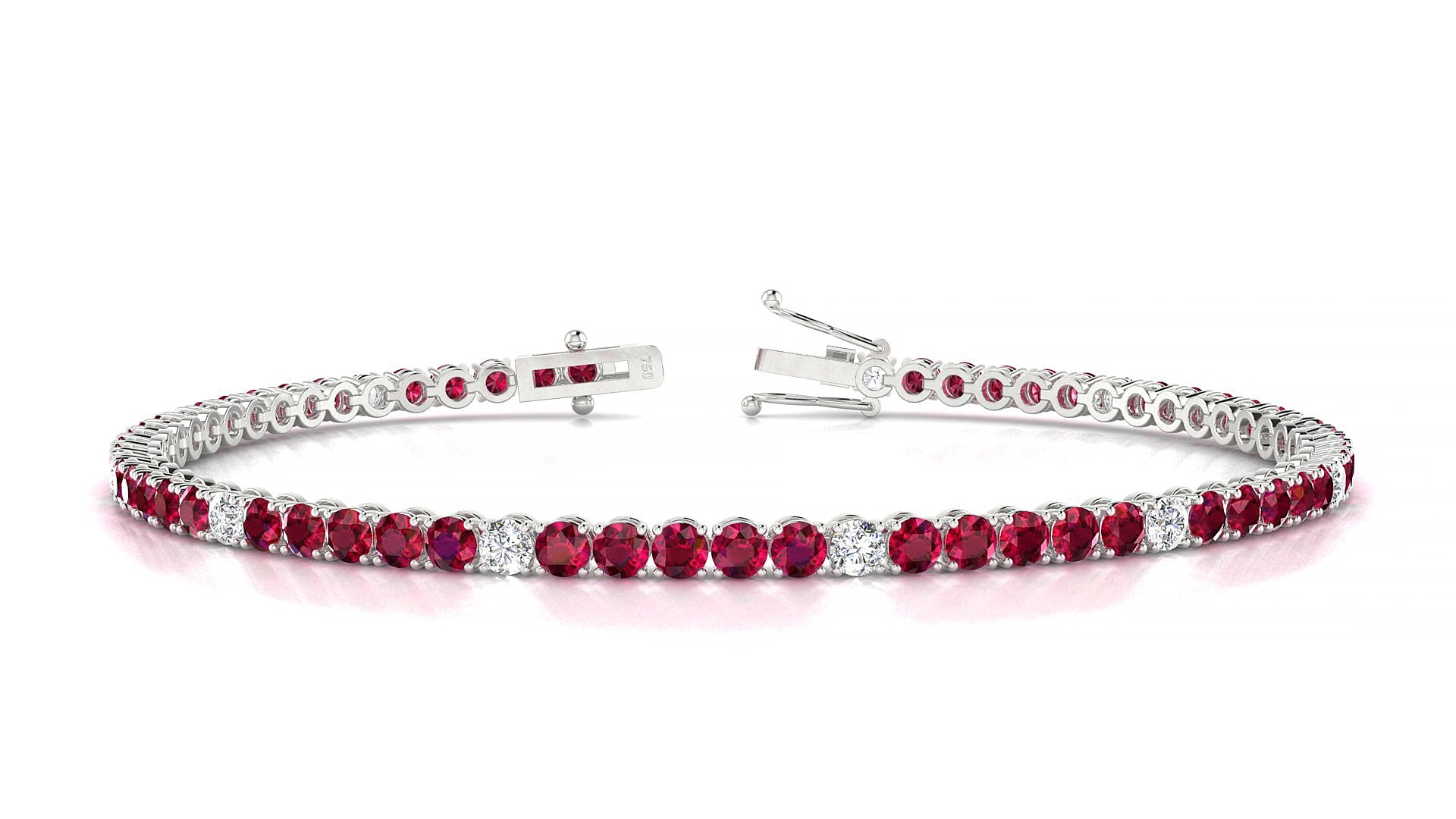 Firenze 5-1 | 18k White Gold 2.5 mm Round Natural Ruby & Diamond 15 cm Tennis Bracelet