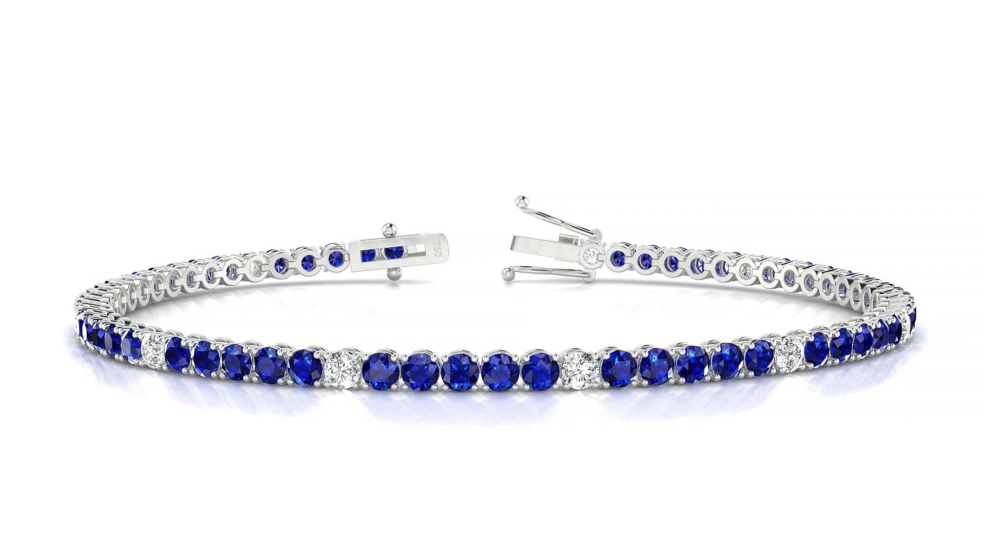 Firenze 5-1 | 18k White Gold 2.5 mm Round Natural Sapphire & Diamond 15 cm Tennis Bracelet