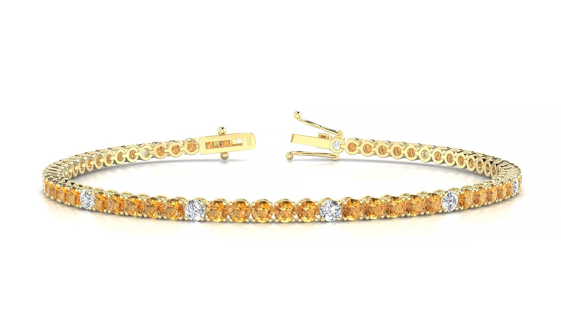 Firenze 5-1 | 18k Yellow Gold 2.5 mm Round Natural Citrine & Diamond 15 cm Tennis Bracelet