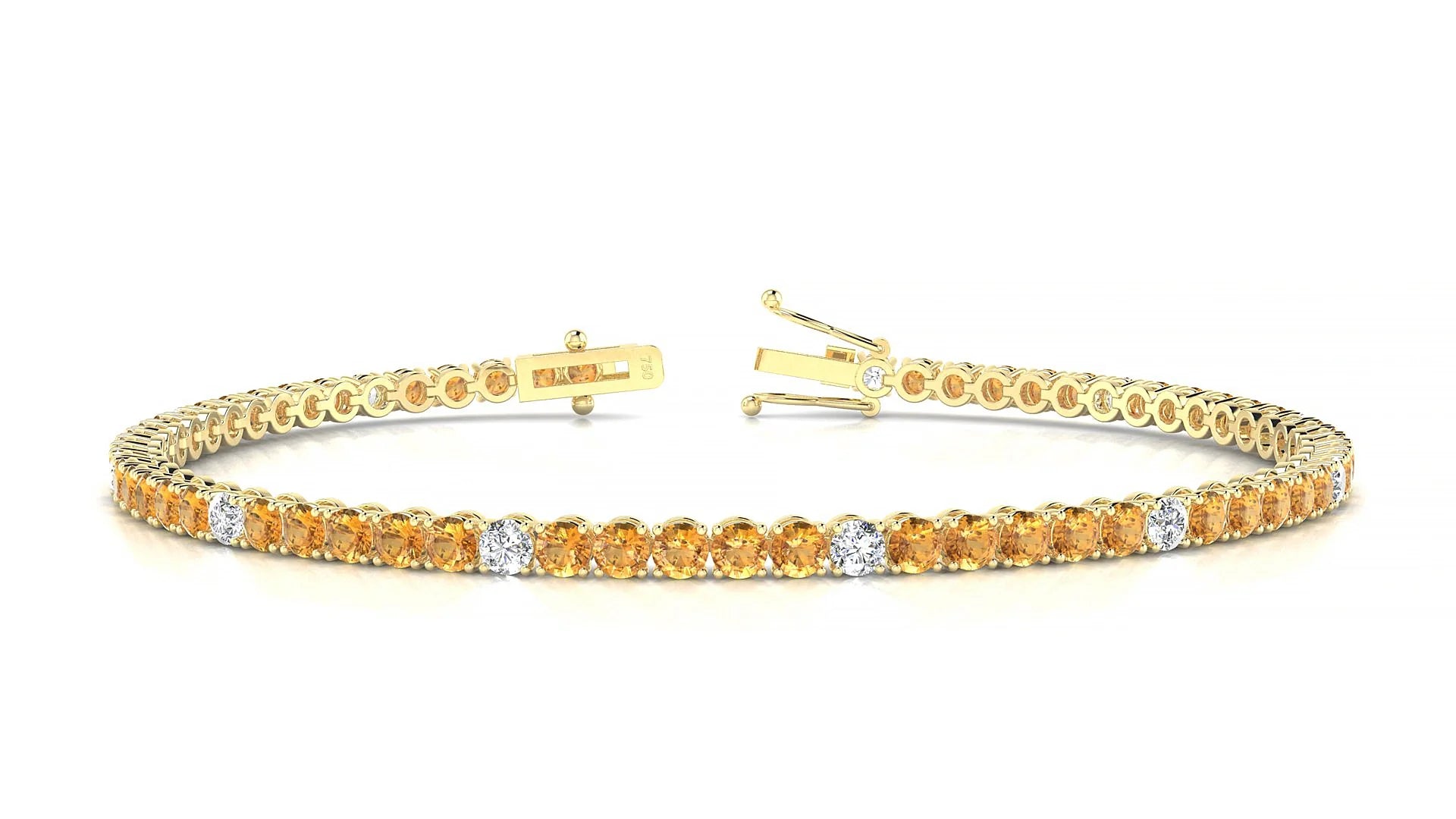 Firenze 5-1 | 18k Yellow Gold 2.5 mm Round Natural Citrine & Diamond Tennis Bracelet