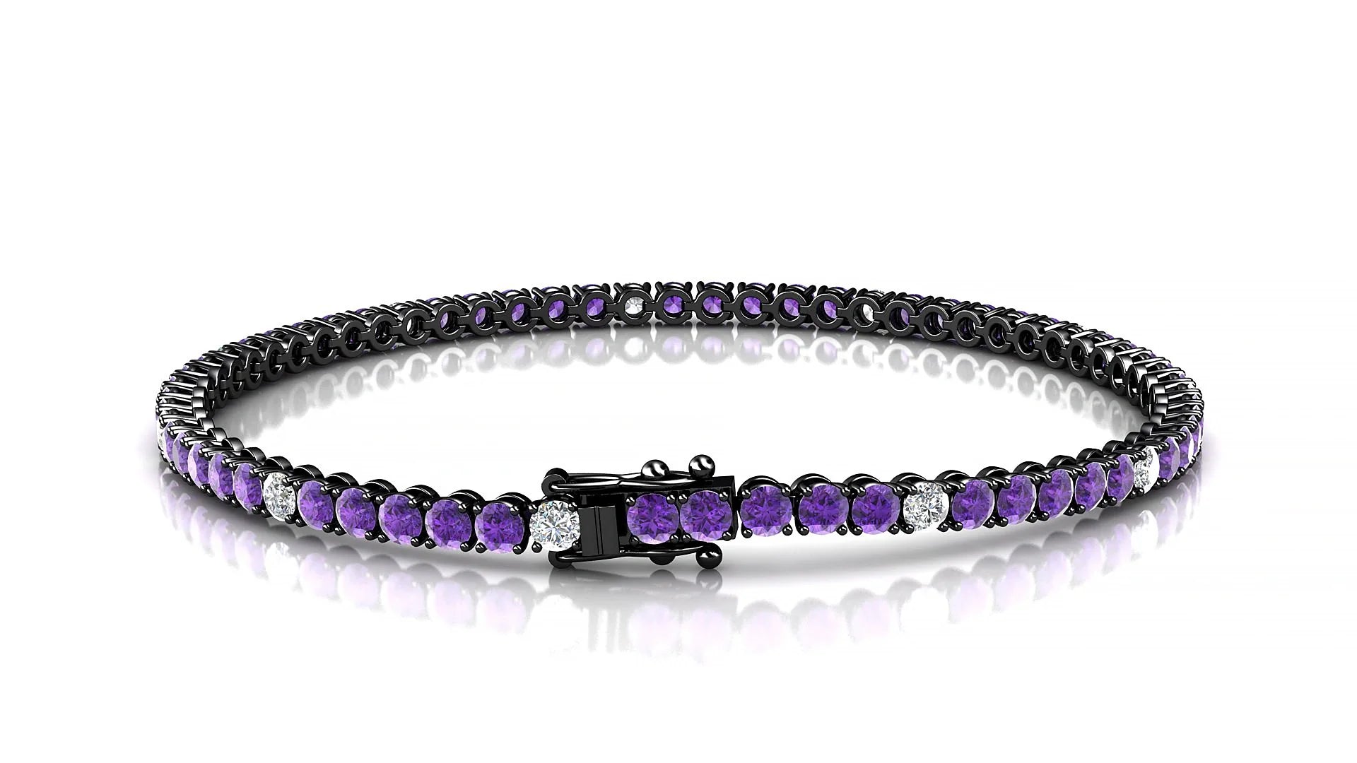 Firenze 5-1 | 18k Black Gold 2.5 mm Round Natural Amethyst & Diamond Tennis Bracelet