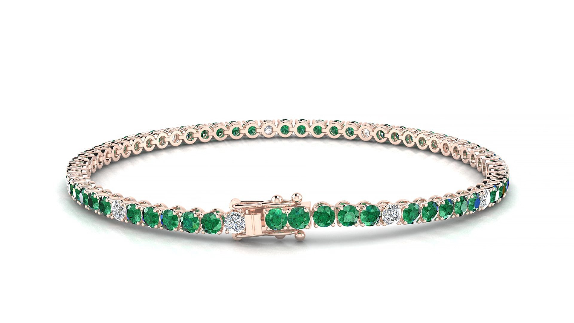 Firenze 5-1 | 18k Rose Gold 2.5 mm Round Natural Emerald & Diamond 17 cm Tennis Bracelet
