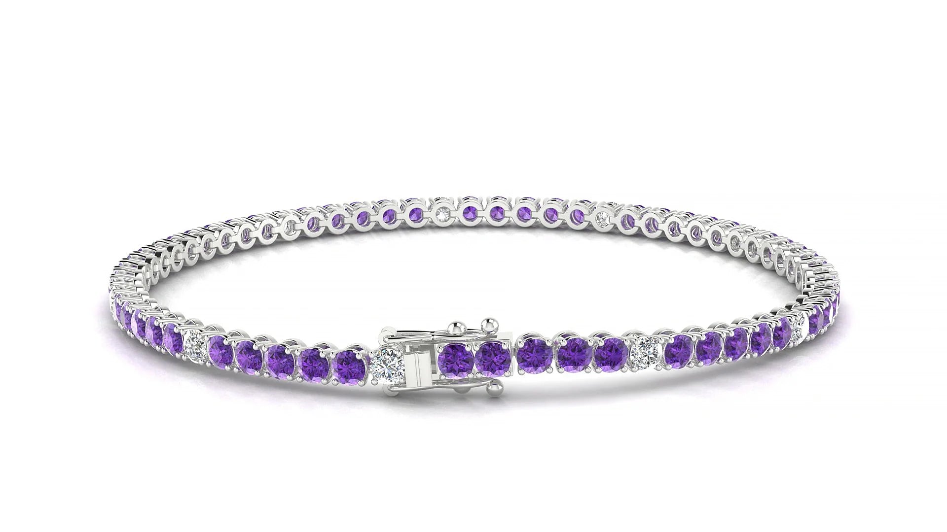 Firenze 5-1 | 18k White Gold 2.5 mm Round Natural Amethyst & Diamond Tennis Bracelet