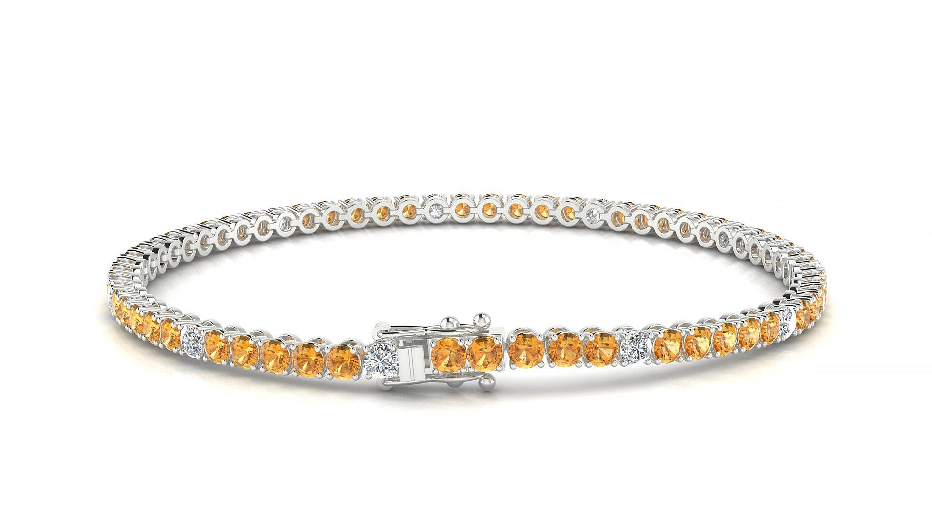 Firenze 5-1 | 18k White Gold 2.5 mm Round Natural Citrine & Diamond 15 cm Tennis Bracelet