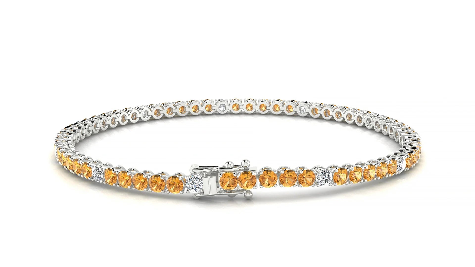 Firenze 5-1 | 18k White Gold 2.5 mm Round Natural Citrine & Diamond Tennis Bracelet
