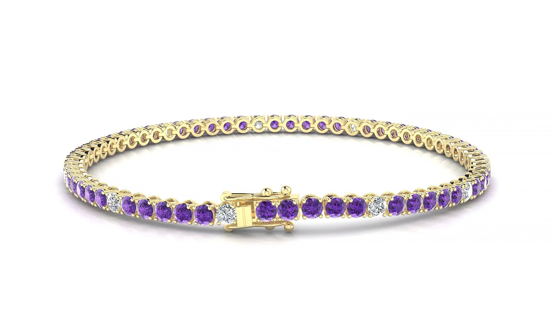 Firenze 5-1 | 18k Yellow Gold 2.5 mm Round Natural Amethyst & Diamond Tennis Bracelet