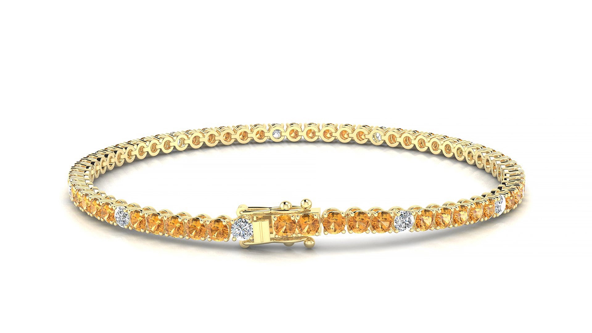 Firenze 5-1 | 18k Yellow Gold 2.5 mm Round Natural Citrine & Diamond 15 cm Tennis Bracelet