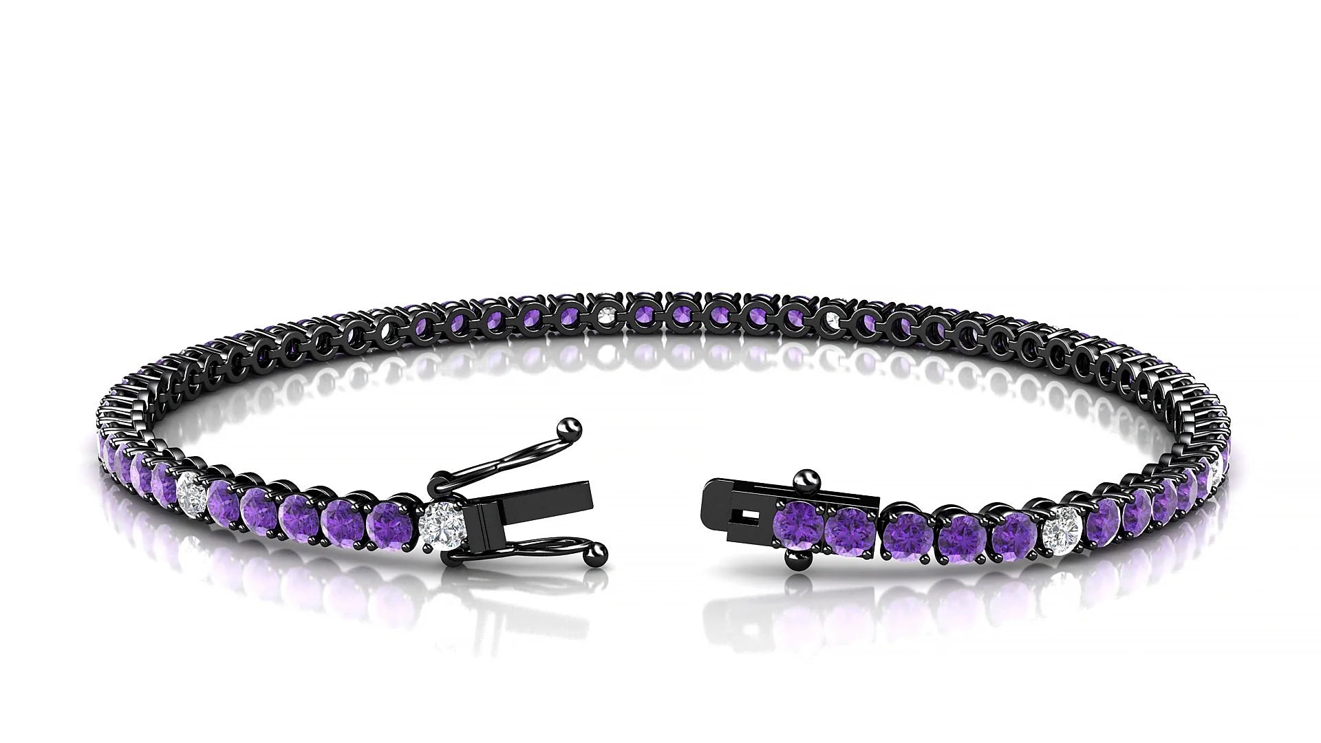 Firenze 5-1 | 18k Black Gold 2.5 mm Round Natural Amethyst & Diamond Tennis Bracelet