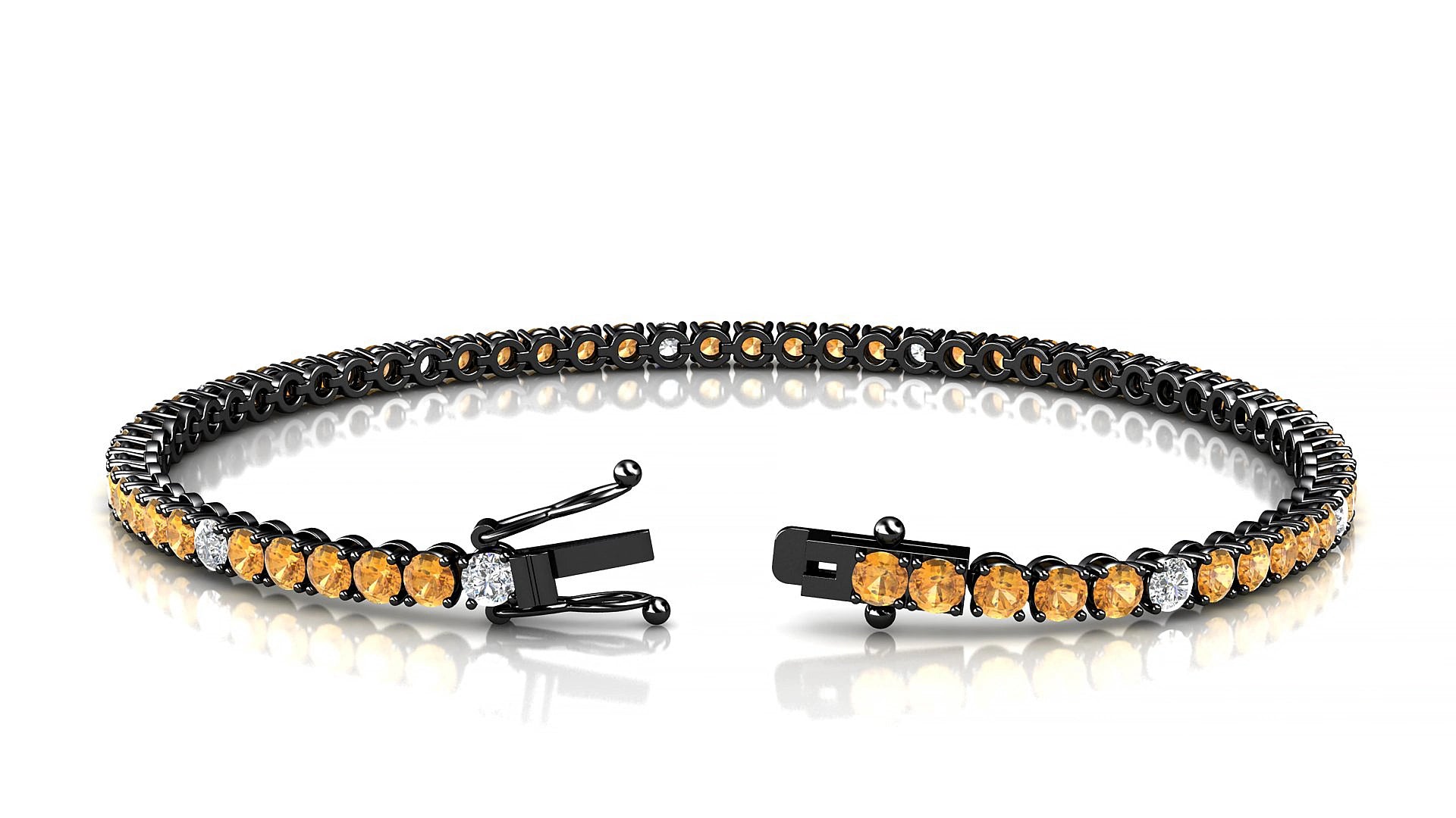 Firenze 5-1 | 18k Black Gold 2.5 mm Round Natural Citrine & Diamond 15 cm Tennis Bracelet