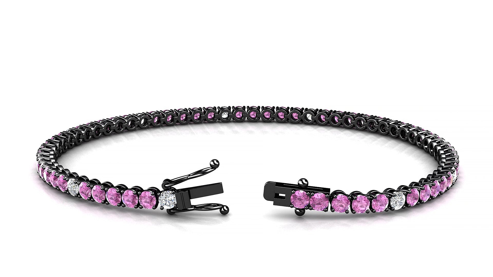 Firenze 5-1 | 18k Black Gold 2.5 mm Round Natural Pink Sapphire & Diamond 15 cm Tennis Bracelet