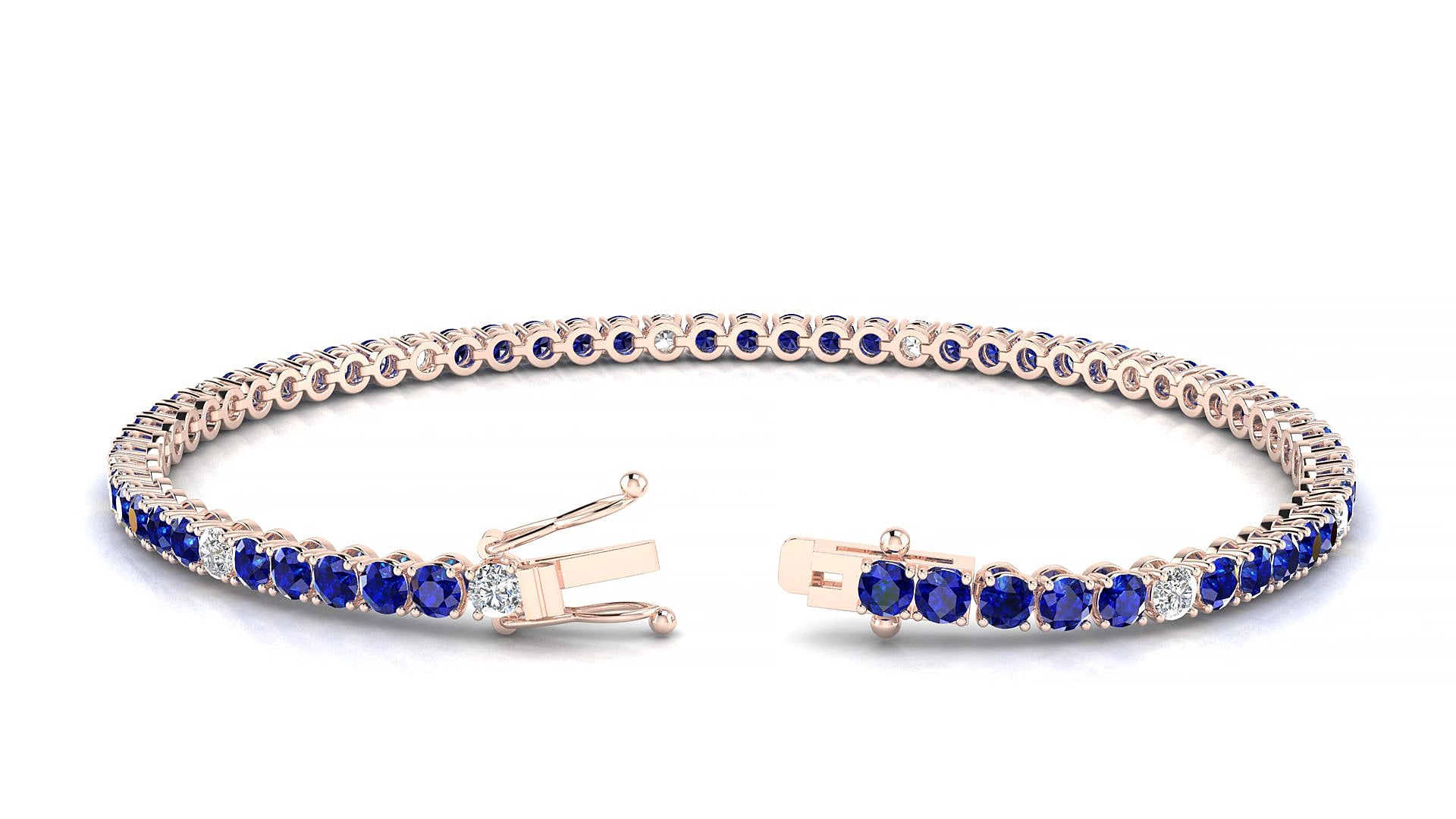 Firenze 5-1 | 18k Rose Gold 2.5 mm Round Natural Sapphire & Diamond 15 cm Tennis Bracelet