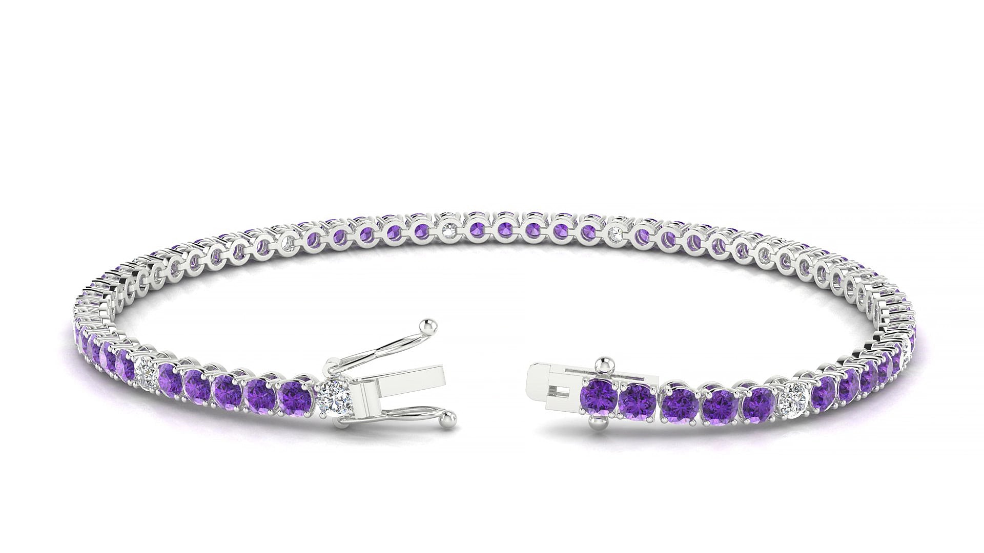 Firenze 5-1 | 18k White Gold 2.5 mm Round Natural Amethyst & Diamond 15 cm Tennis Bracelet