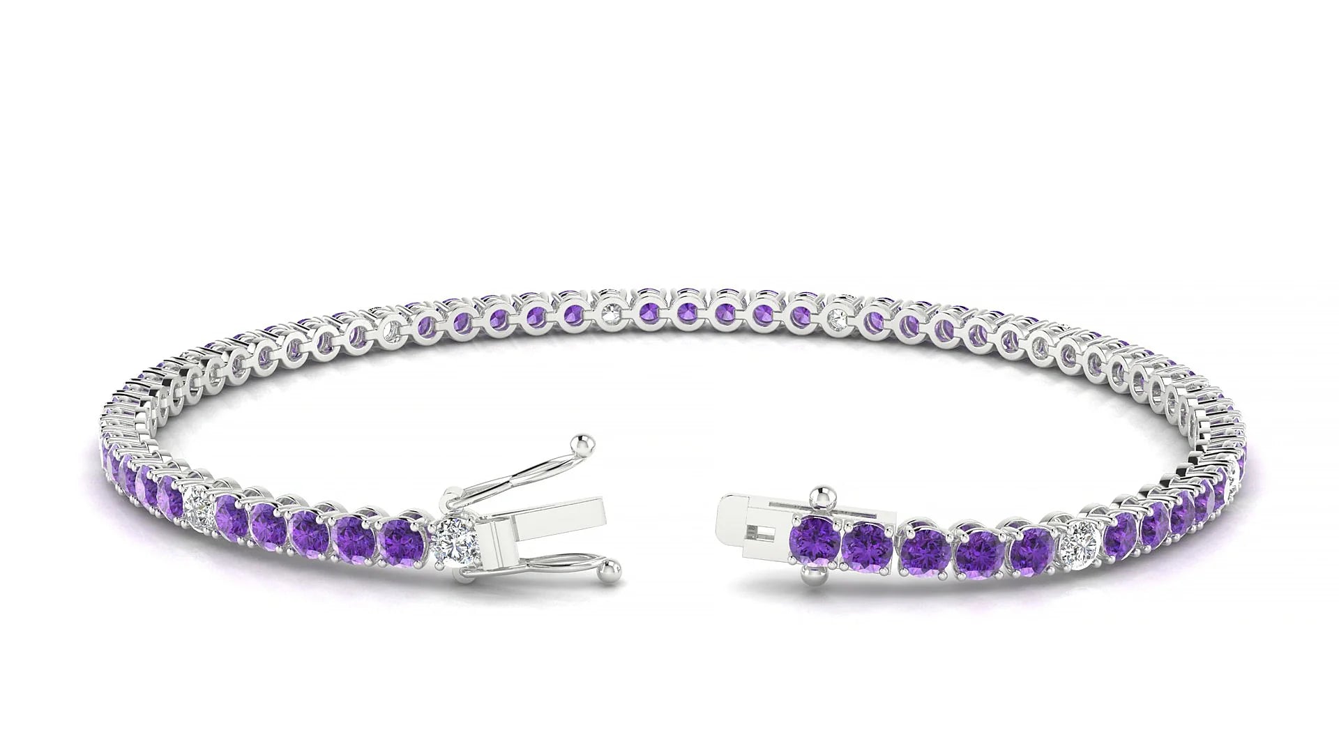 Firenze 5-1 | 18k White Gold 2.5 mm Round Natural Amethyst & Diamond Tennis Bracelet