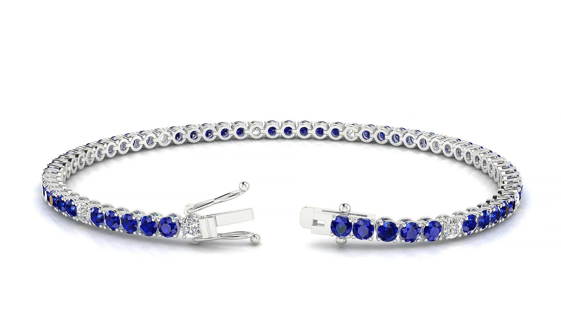 Firenze 5-1 | 18k White Gold 2.5 mm Round Natural Sapphire & Diamond Tennis Bracelet