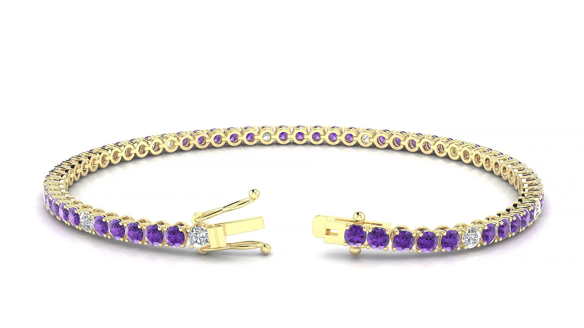 Firenze 5-1 | 18k Yellow Gold 2.5 mm Round Natural Amethyst & Diamond Tennis Bracelet
