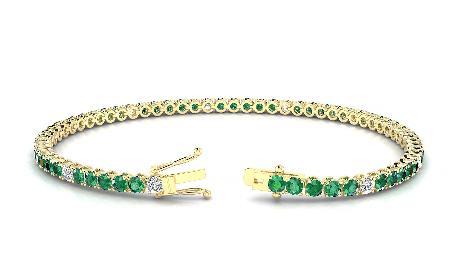 Firenze 5-1 | 18k Yellow Gold 2.5 mm Round Natural Emerald & Diamond 17 cm Tennis Bracelet