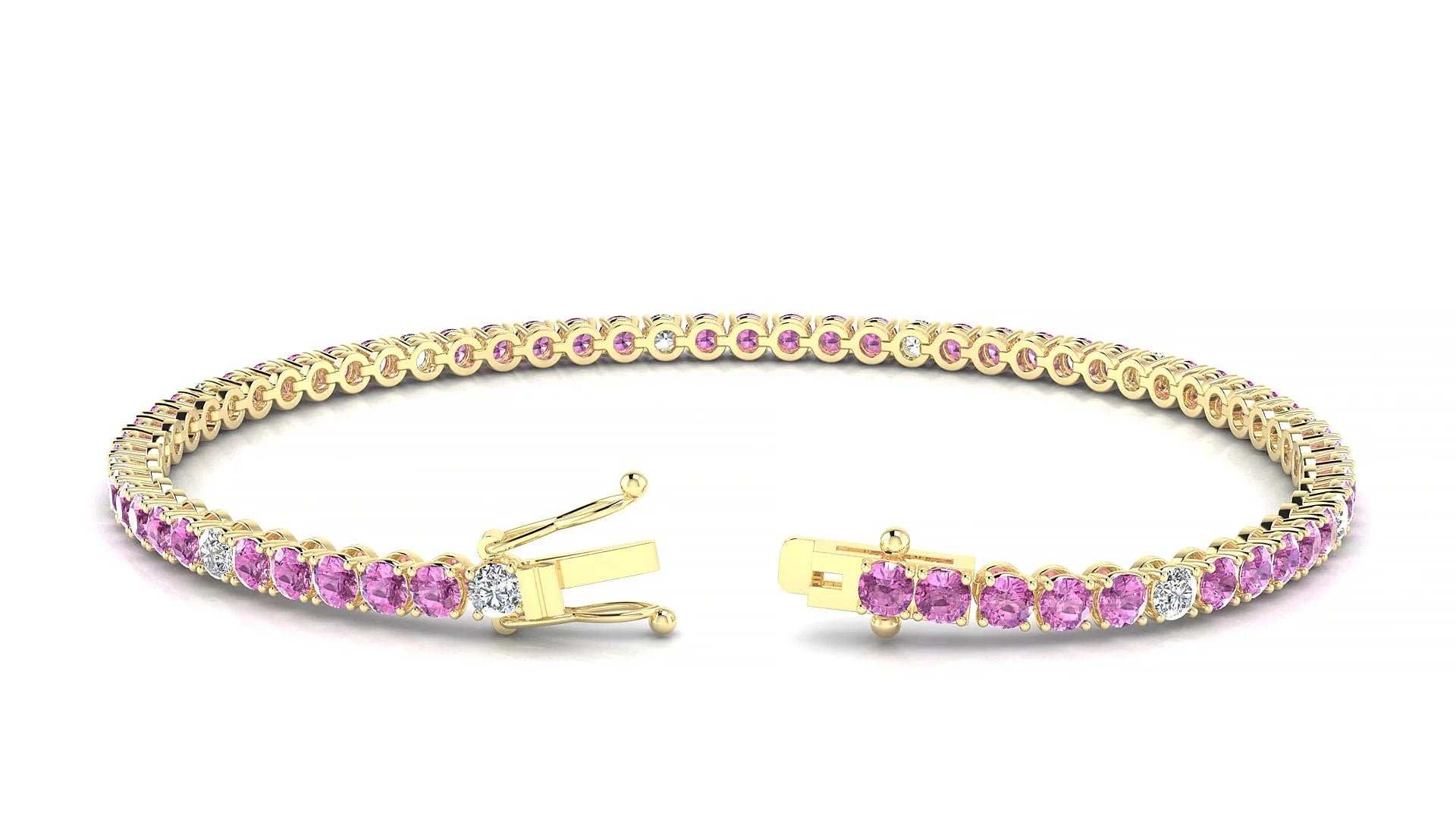 Firenze 5-1 | 18k Yellow Gold 2.5 mm Round Natural Pink Sapphire & Diamond Tennis Bracelet