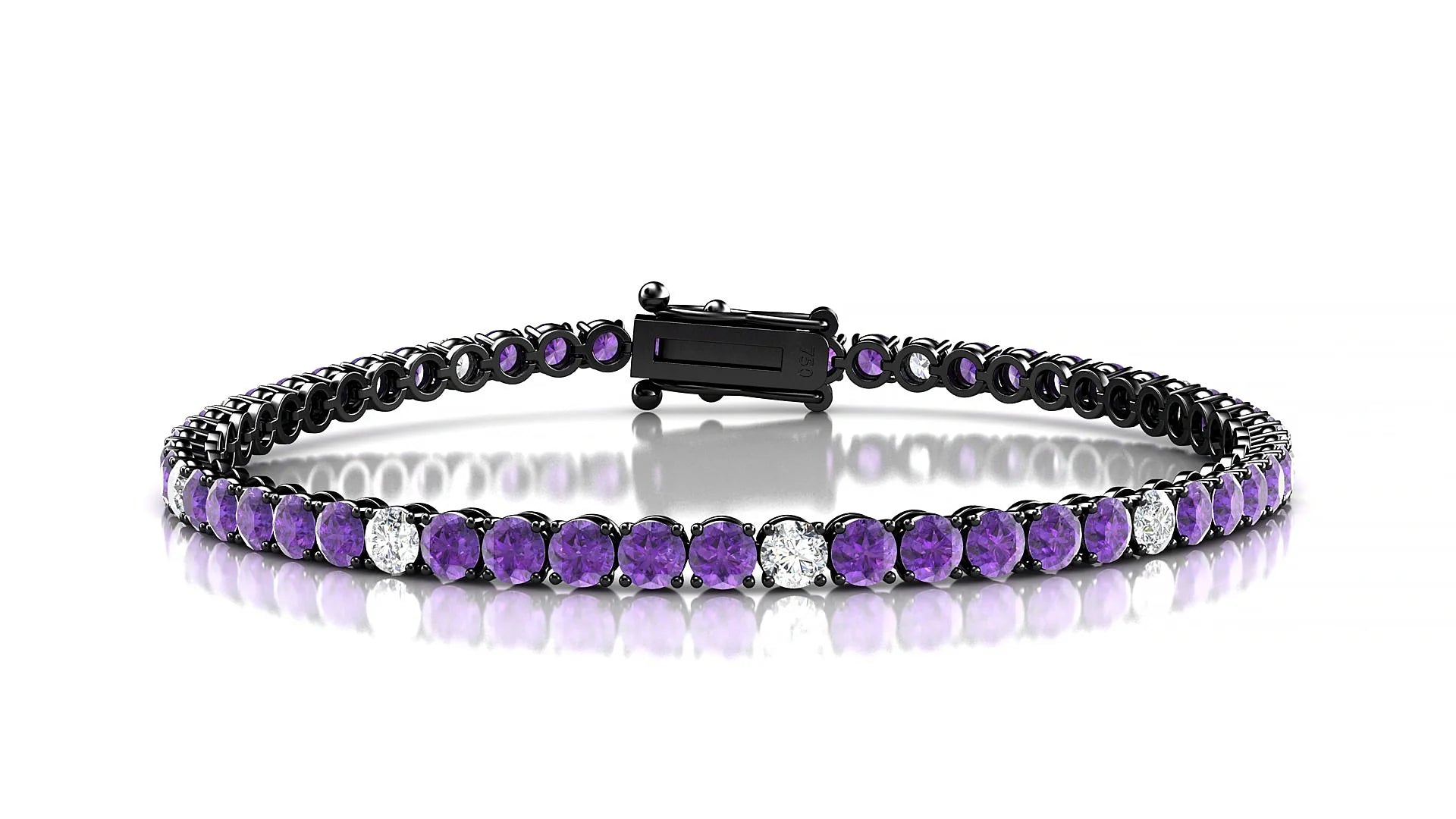 Firenze 5-1 | 18k Black Gold 3 mm Round Natural Amethyst & Diamond Tennis Bracelet