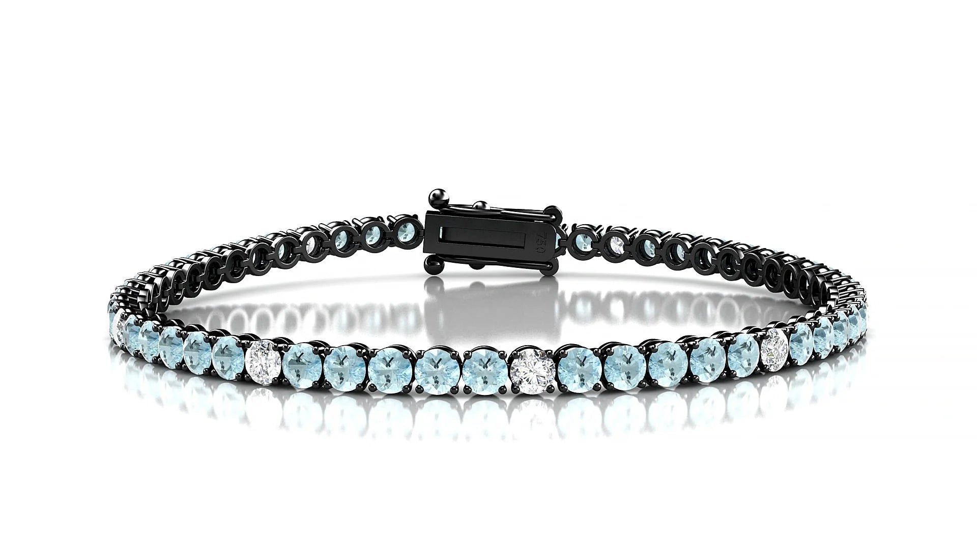 Firenze 5-1 | 18k Black Gold 3 mm Round Natural Aquamarine & Diamond Tennis Bracelet