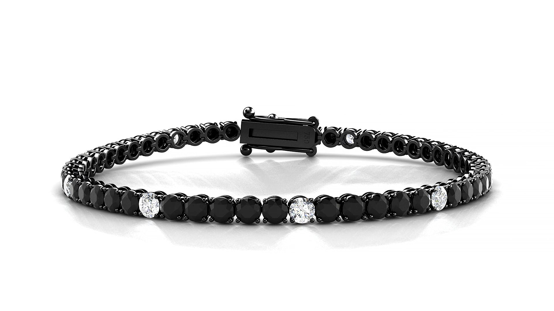 Firenze 5-1 | 18k Black Gold 3 mm Round Natural Black Diamond & Diamond 15 cm Tennis Bracelet