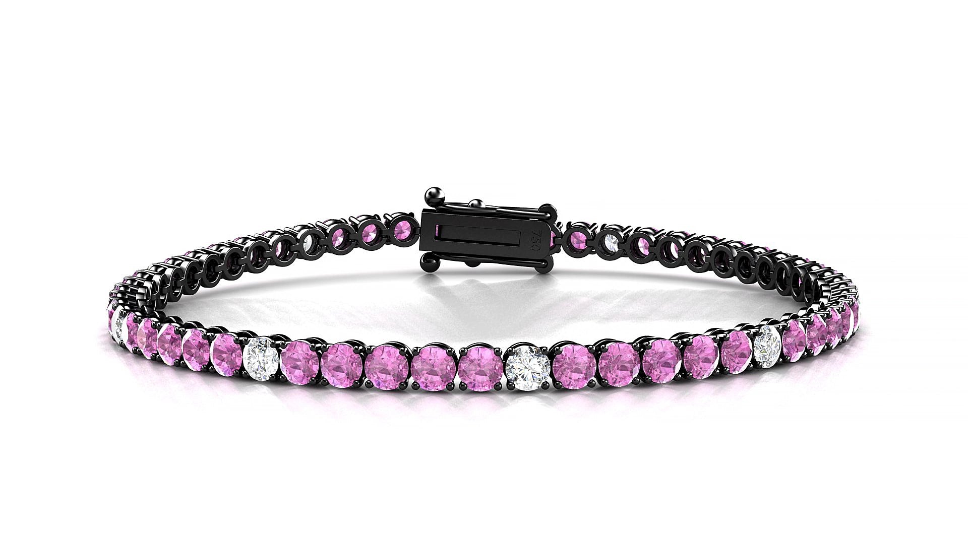 Firenze 5-1 | 18k Black Gold 3 mm Round Natural Pink Sapphire & Diamond 15 cm Tennis Bracelet