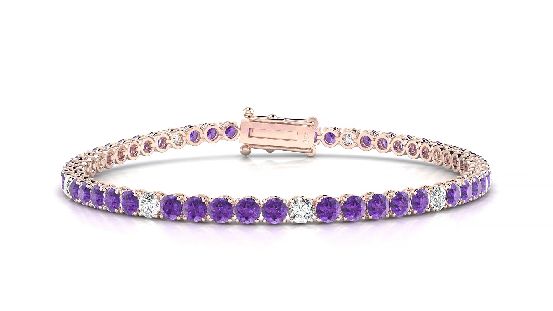 Firenze 5-1 | 18k Rose Gold 3 mm Round Natural Amethyst & Diamond Tennis Bracelet