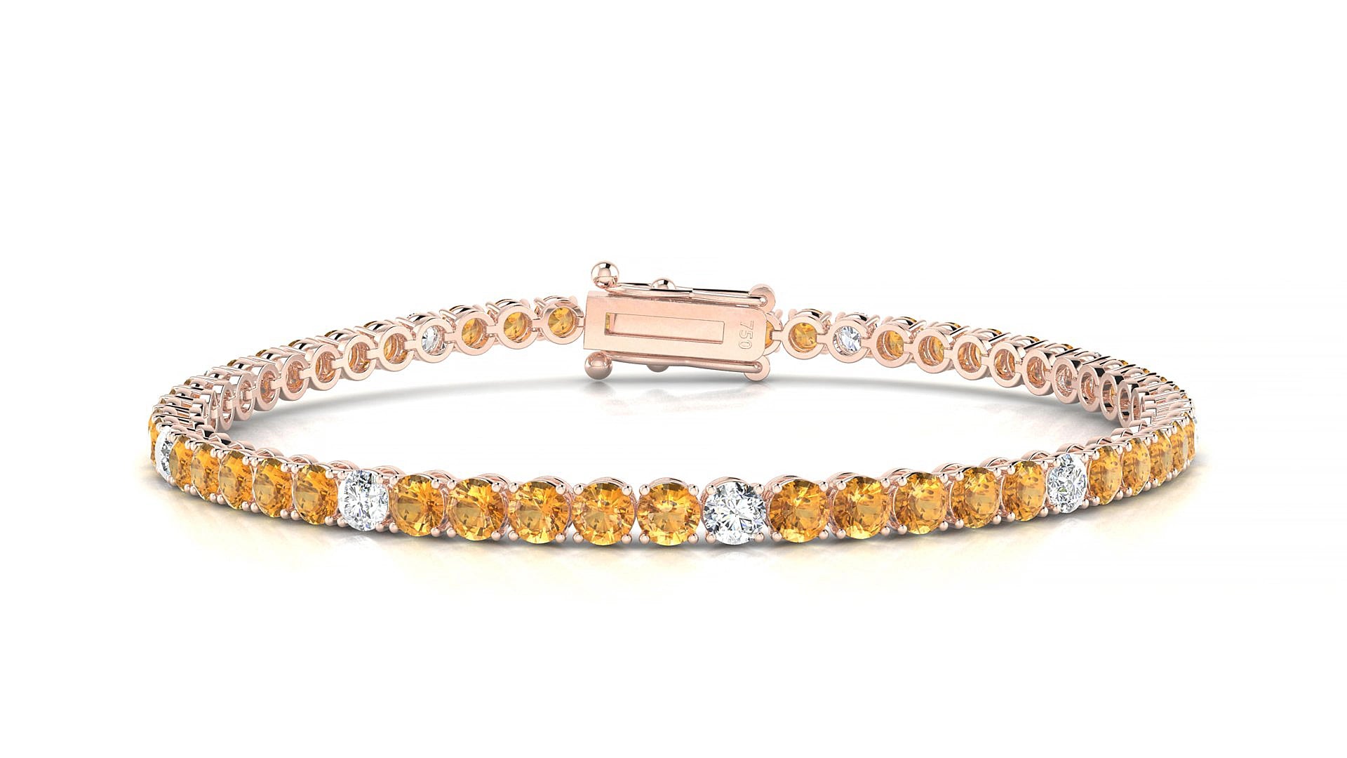 Firenze 5-1 | 18k Rose Gold 3 mm Round Natural Citrine & Diamond 15 cm Tennis Bracelet